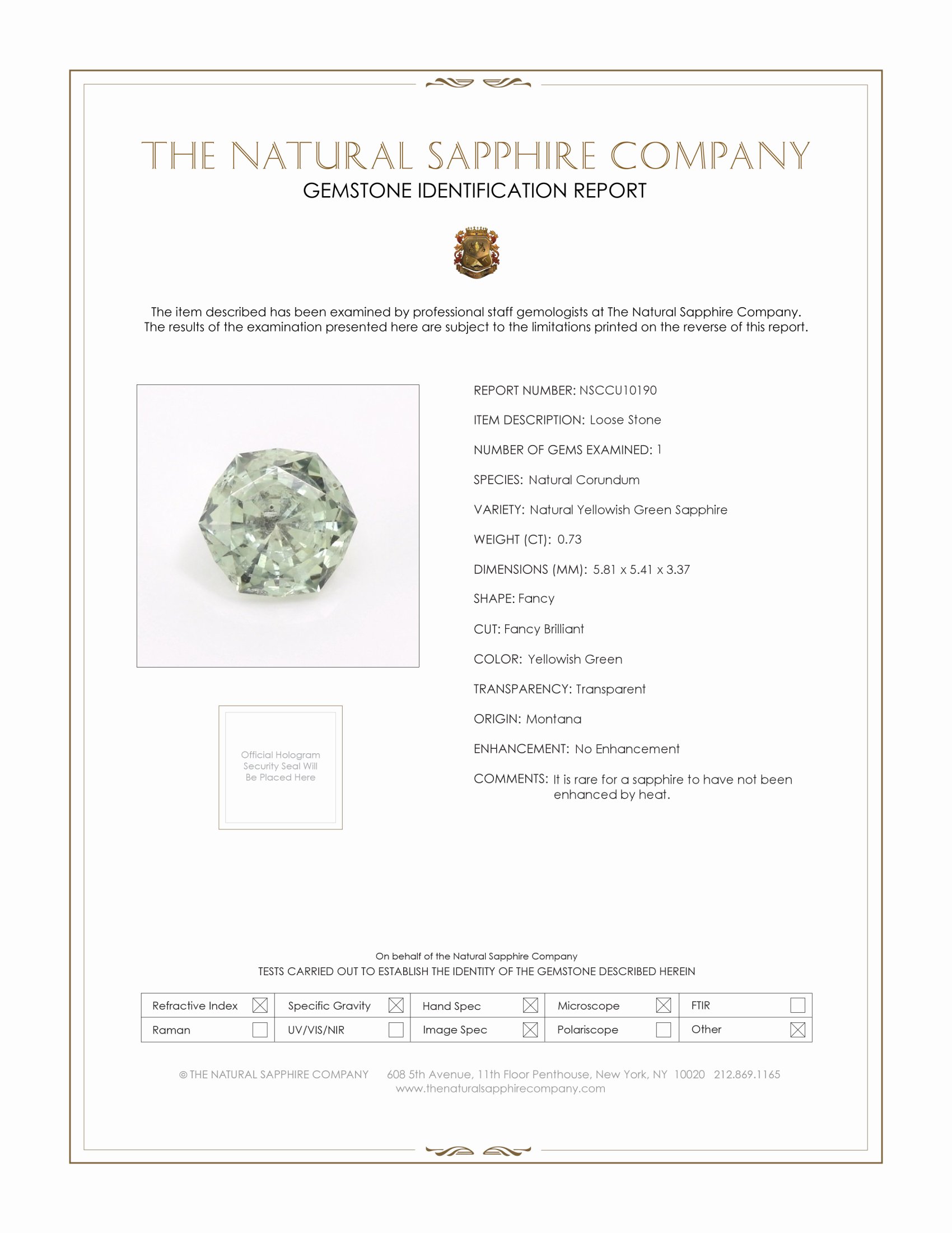 0.73 Ct. Yellowish Green Sapphire from Montana