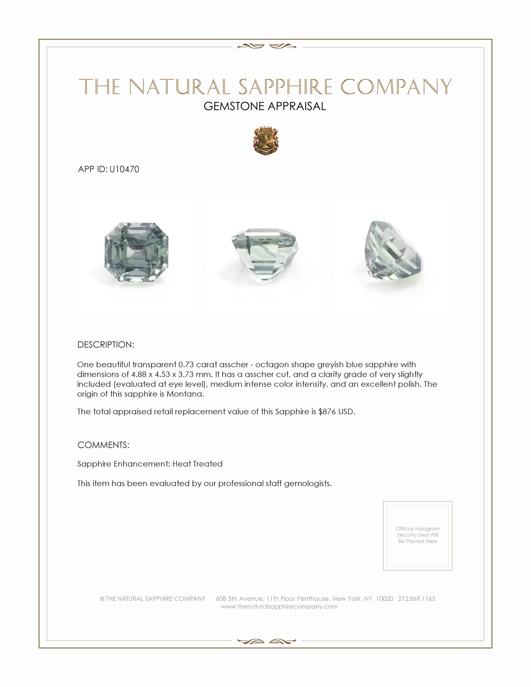 0.73 Ct. Greyish Blue Sapphire from Montana