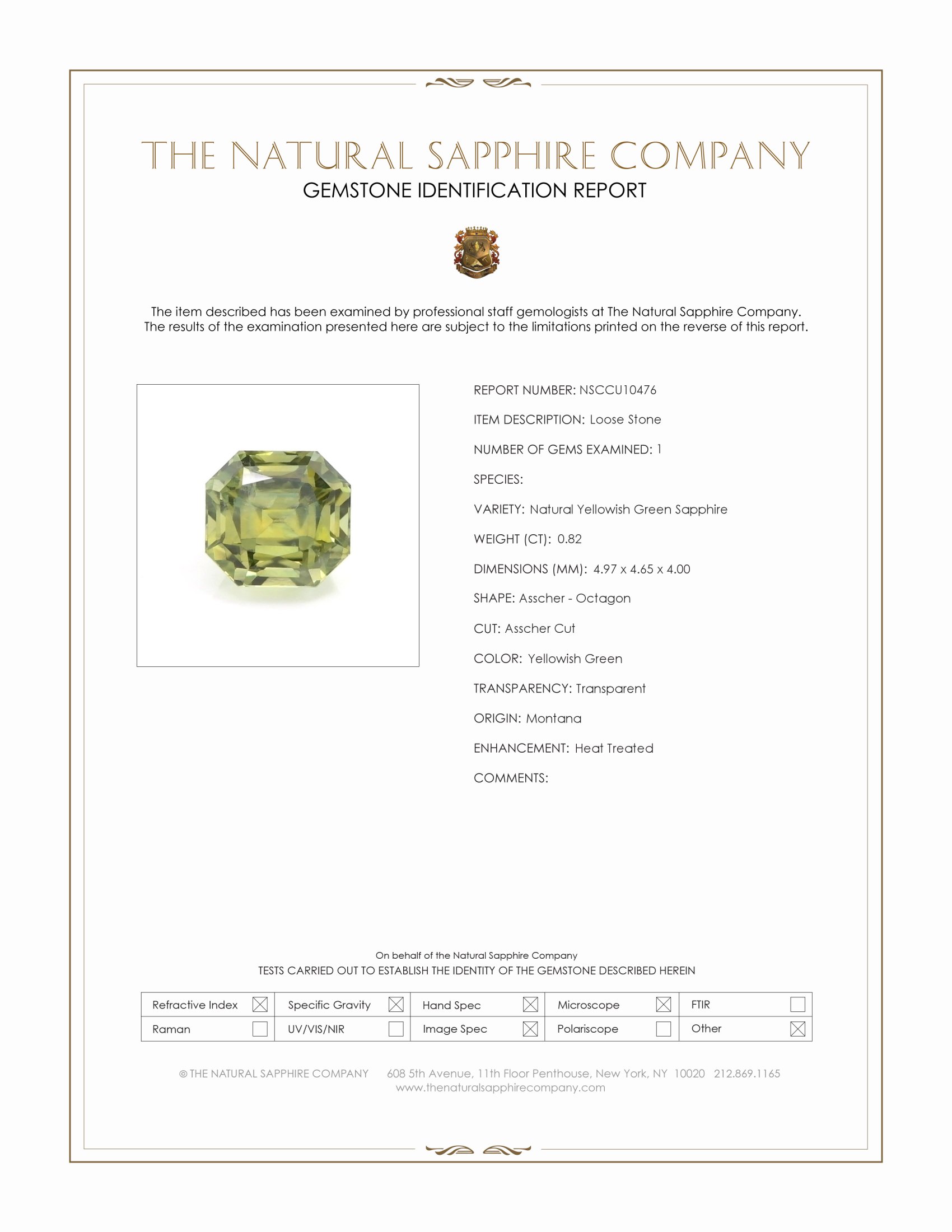 0.82 Ct. Yellowish Green Sapphire from Montana