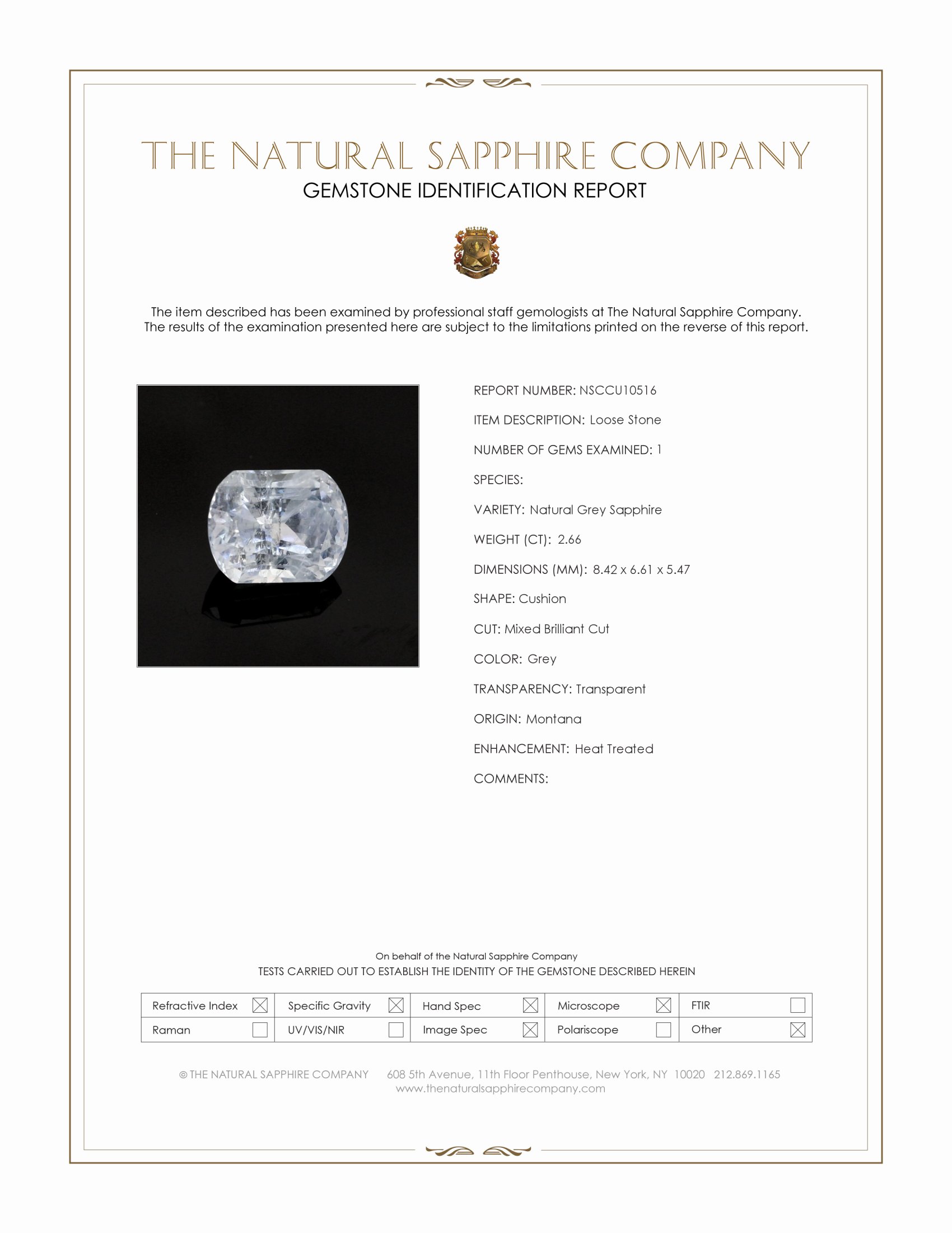 2.66 Ct. Bluish Grey Sapphire from Montana