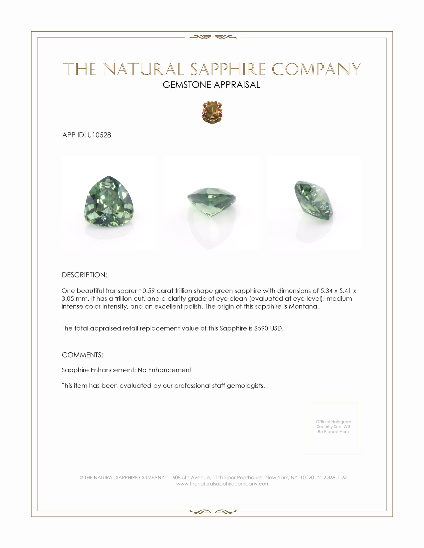 0.59 Ct. Green Sapphire from Montana