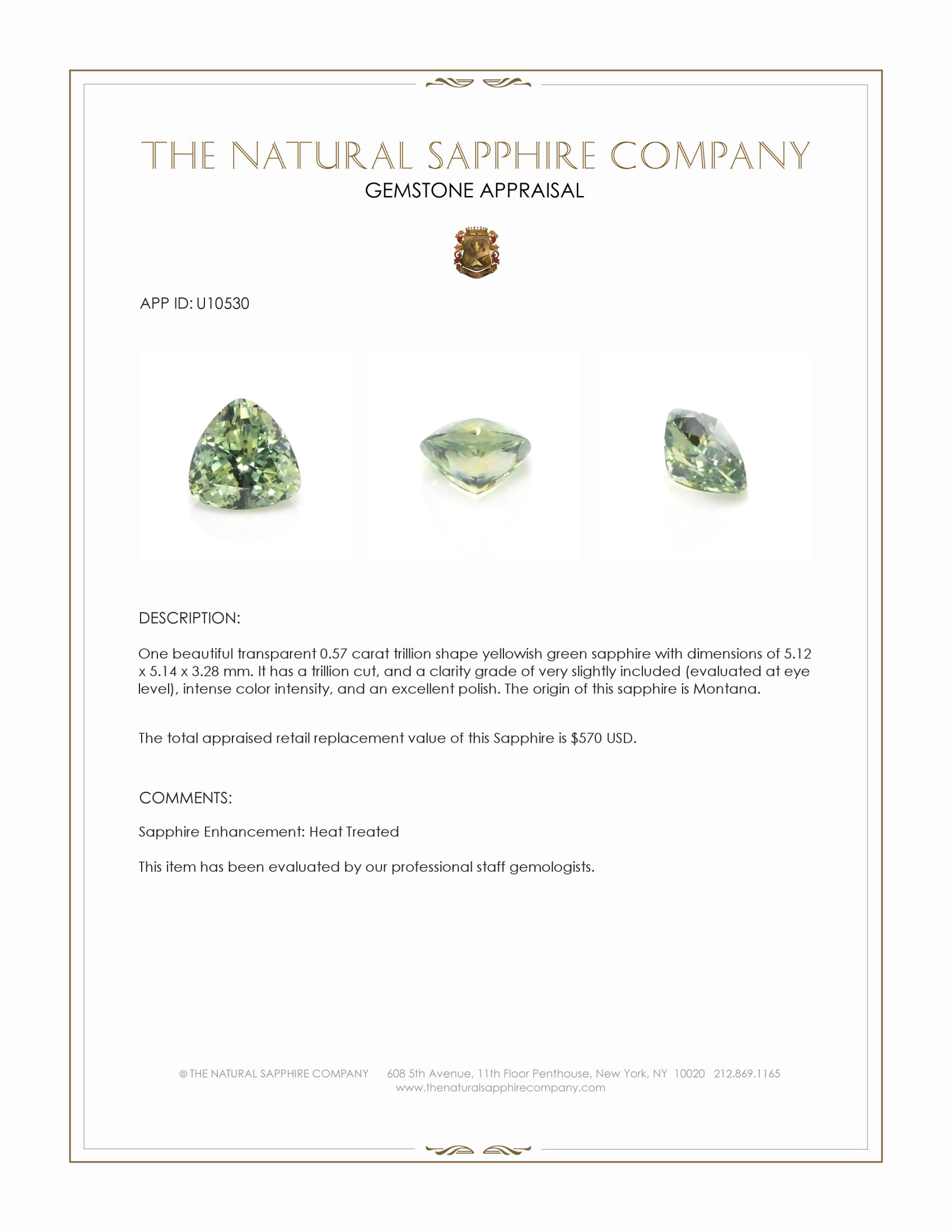 0.57 Ct. Yellowish Green Sapphire from Montana