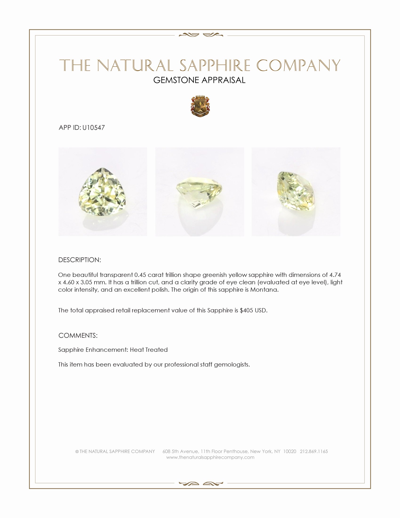 0.45 Ct. Greenish Yellow Sapphire from Montana