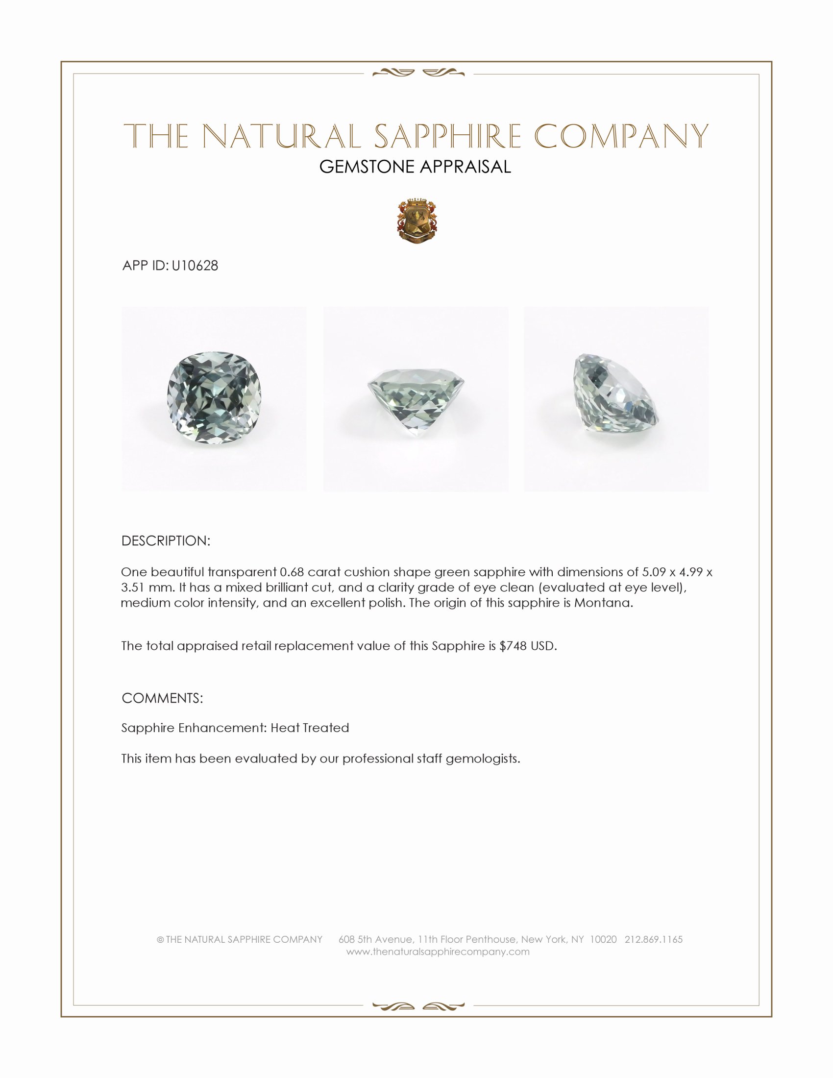 0.68 Ct. Green Sapphire from Montana