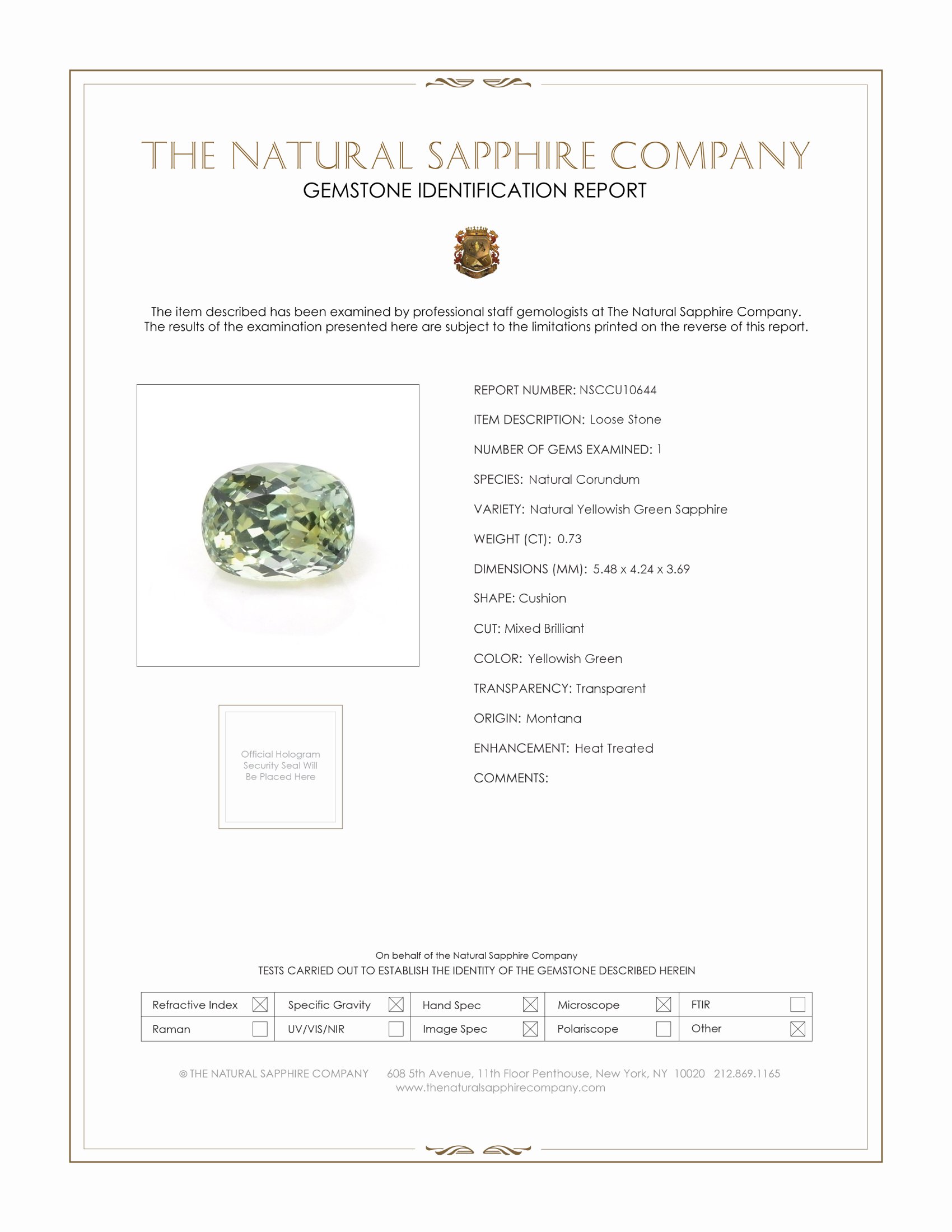 0.73 Ct. Yellowish Green Sapphire from Montana