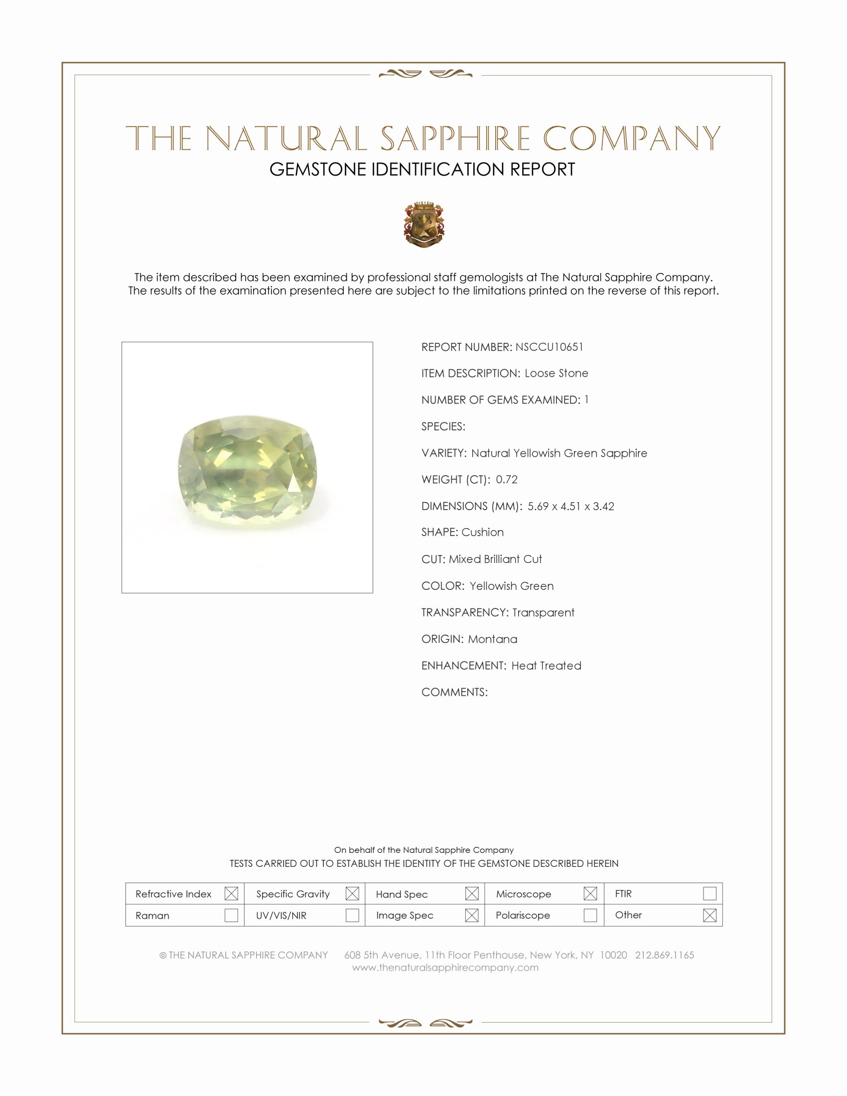 0.72 Ct. Yellowish Green Sapphire from Montana