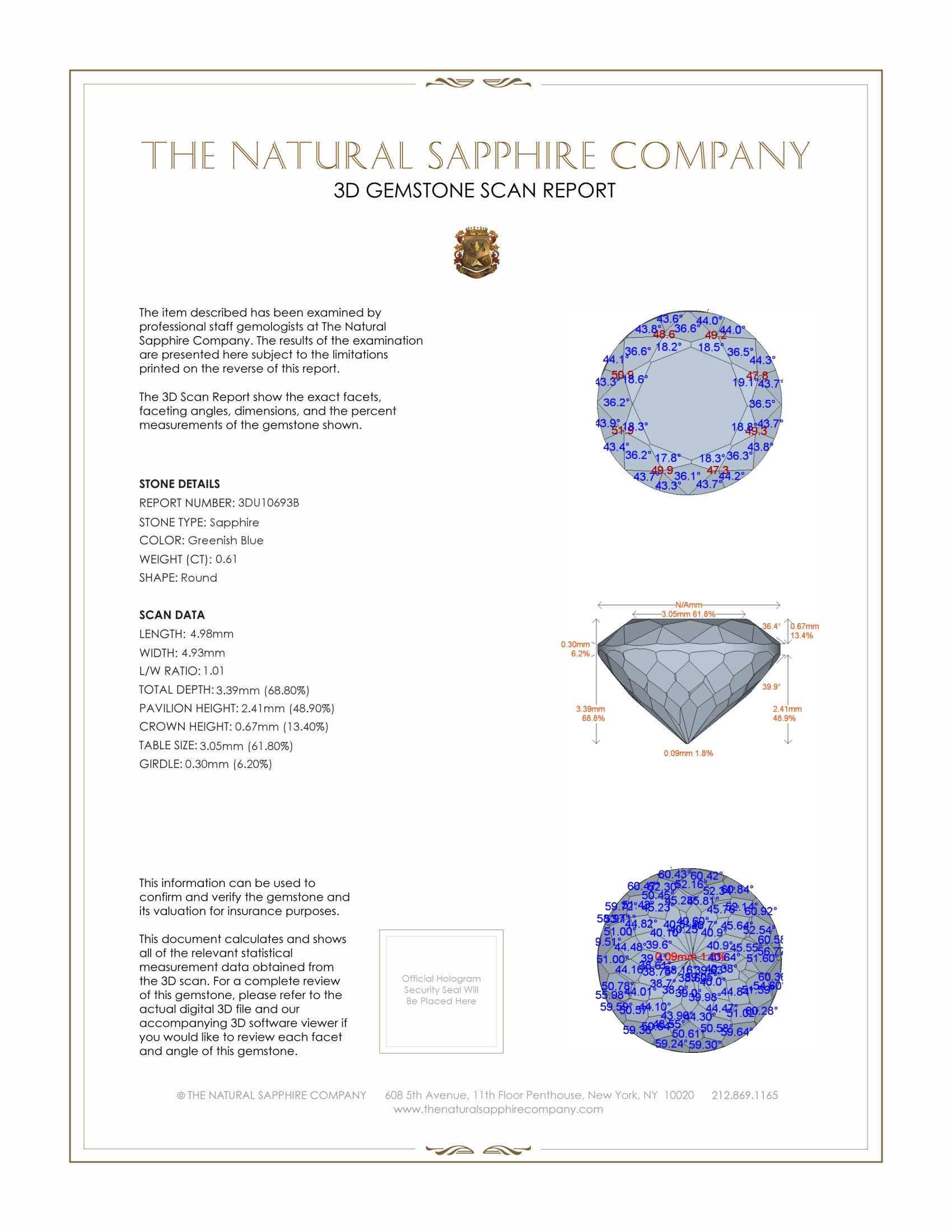 0.61 Ct. Greenish Blue Sapphire from Montana