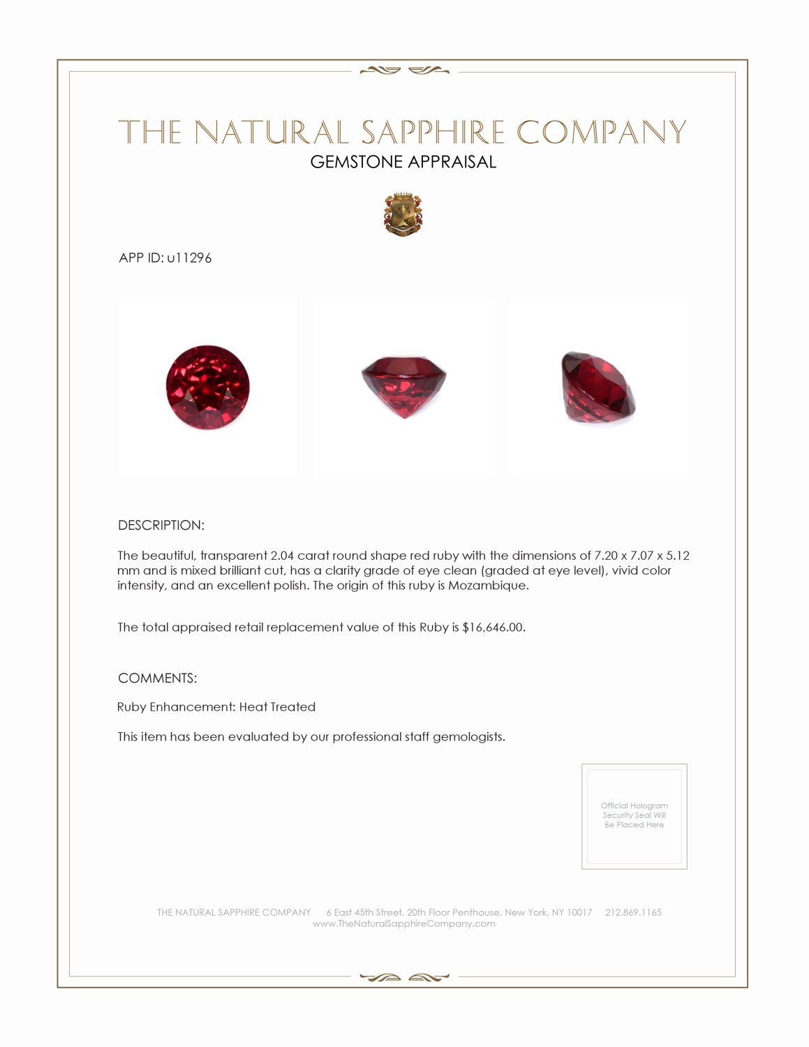 2.04 Ct. Ruby from Mozambique