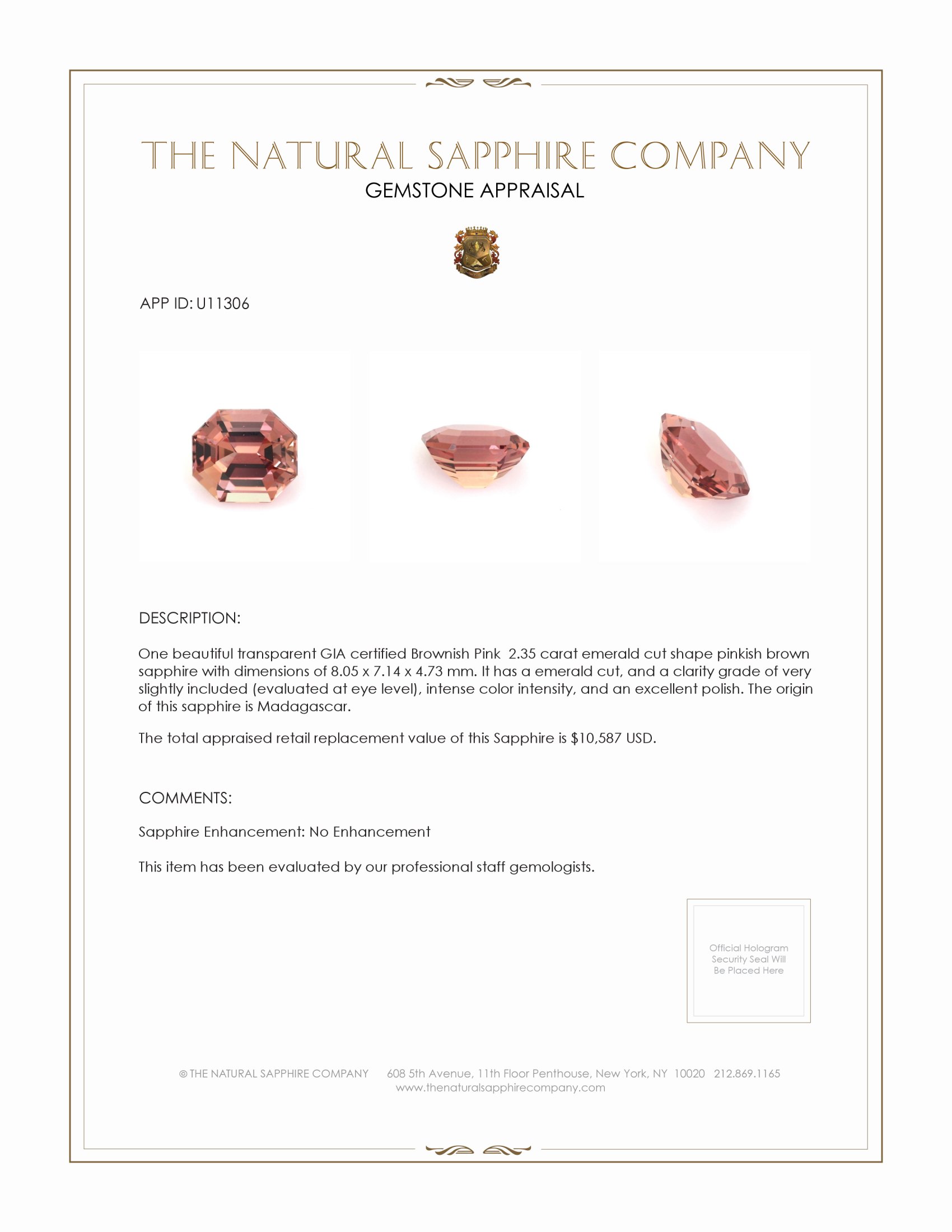 2.35 Ct. Pinkish Brown Sapphire from Madagascar