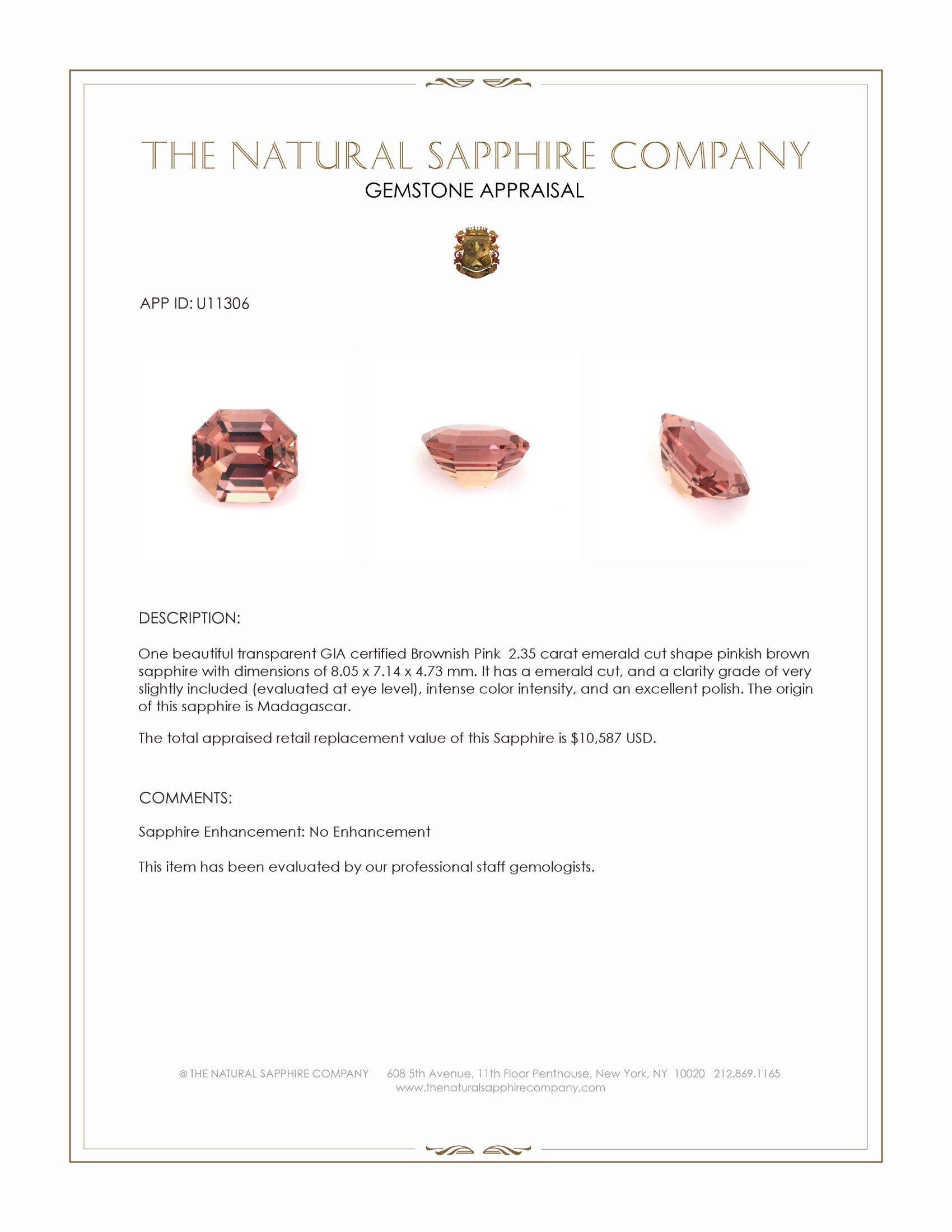 2.35 Ct. Pinkish Brown Sapphire from Madagascar