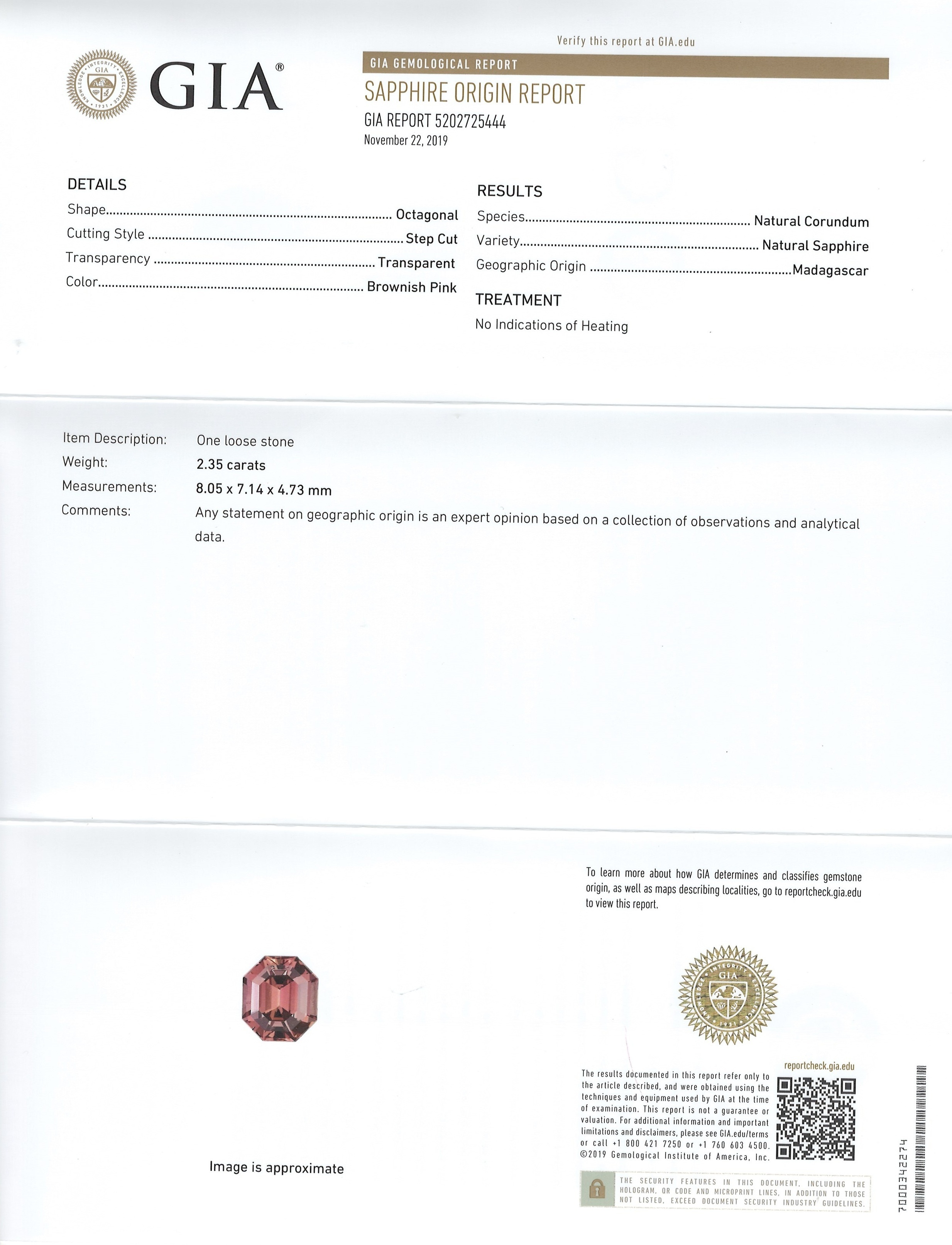 2.35 Ct. Pinkish Brown Sapphire from Madagascar