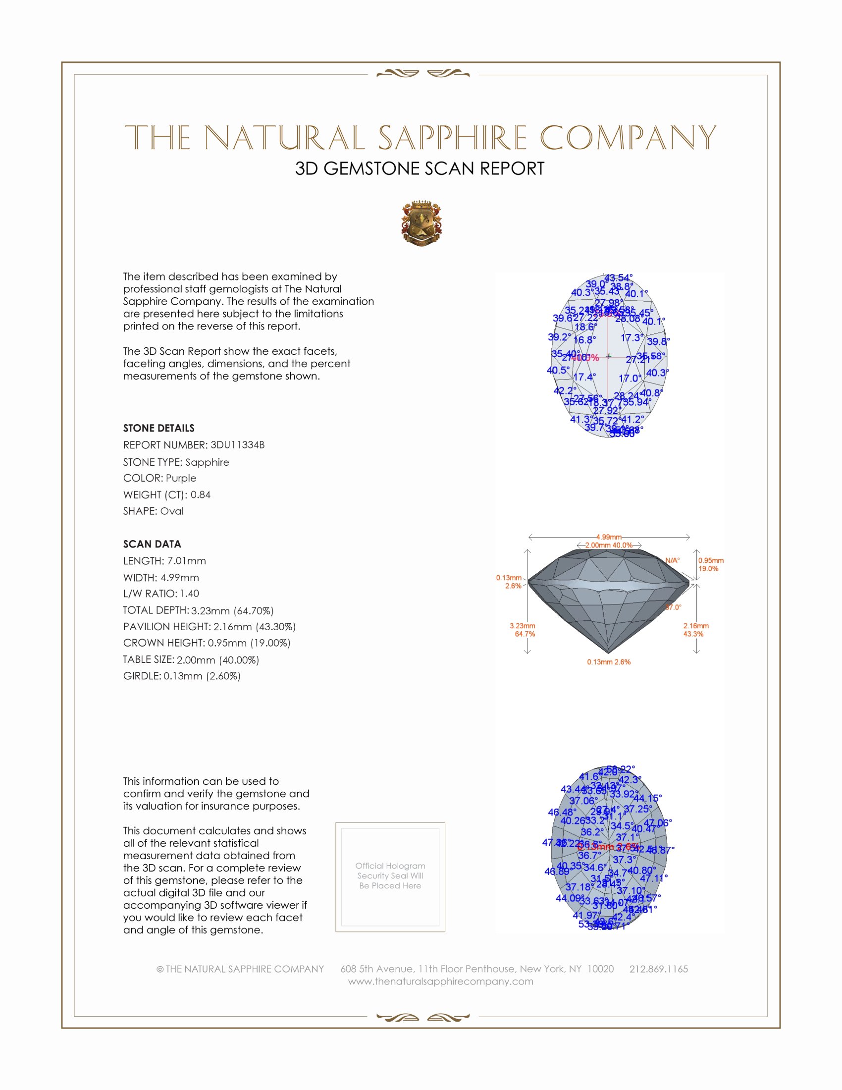 0.84 Ct. Purple Sapphire from Ceylon (Sri Lanka)