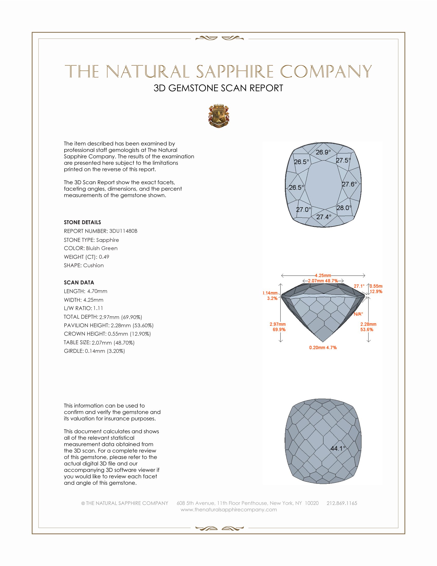 0.49 Ct. Bluish Green Sapphire from Montana