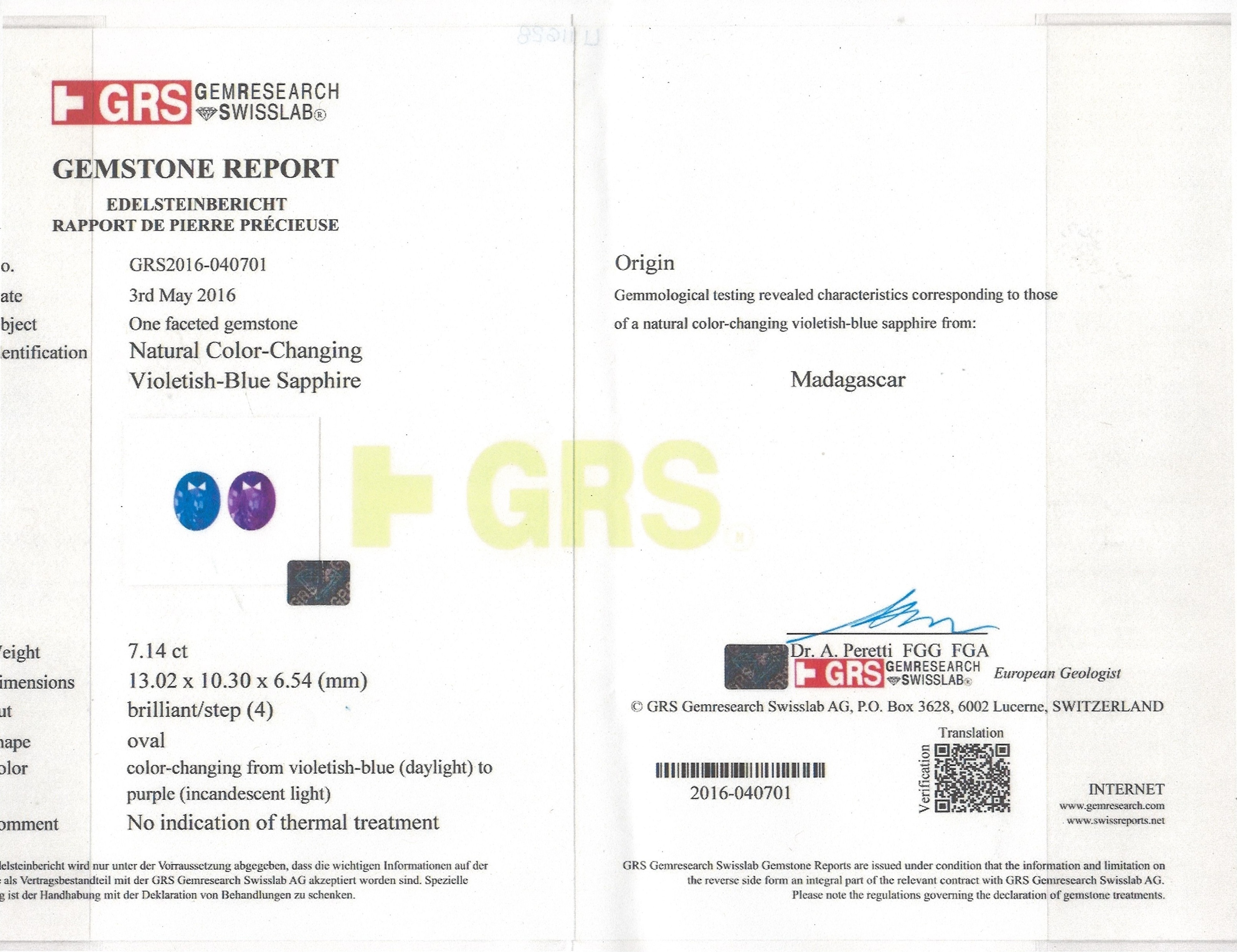 7.14 Ct. Color Change Sapphire from Madagascar