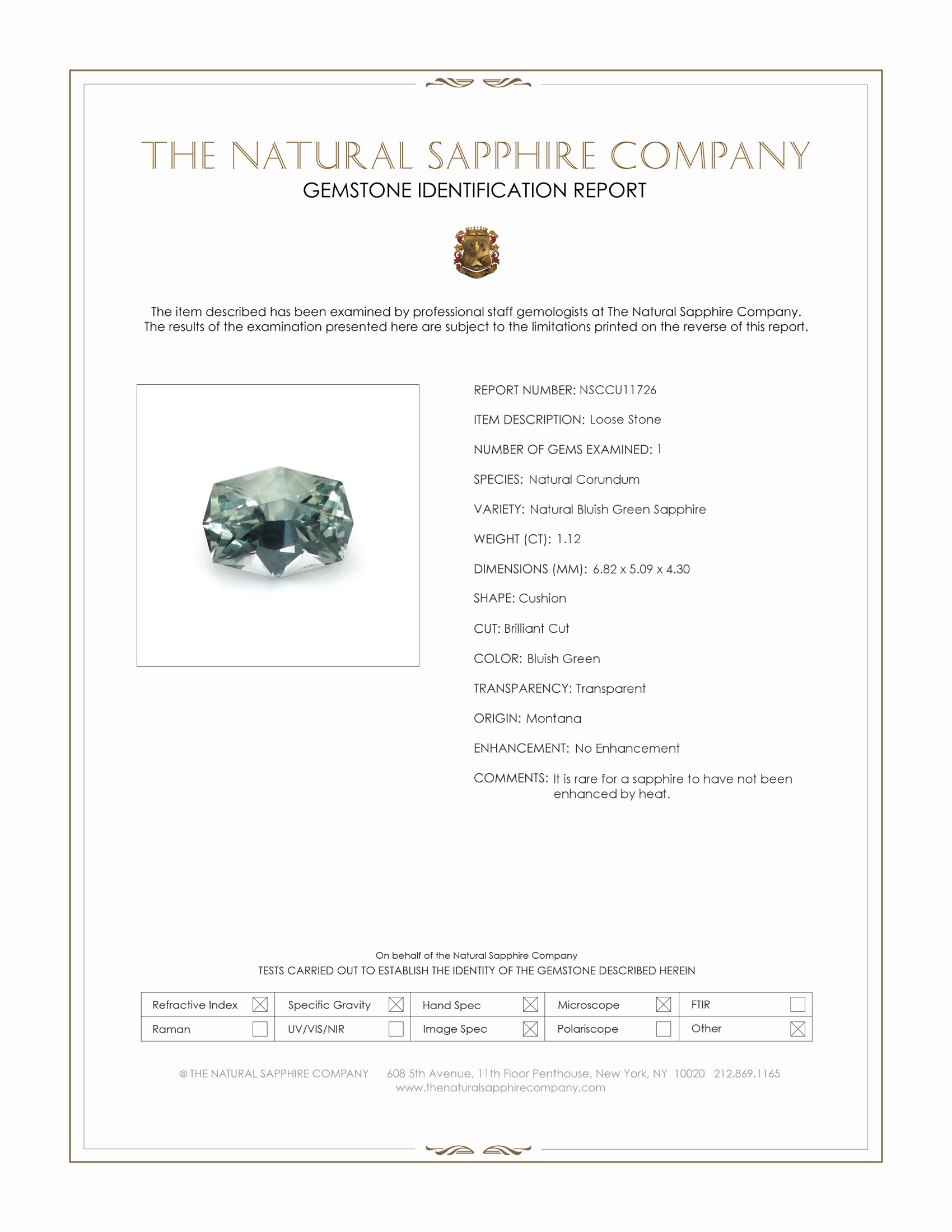 1.12 Ct. Bluish Green Sapphire from Montana