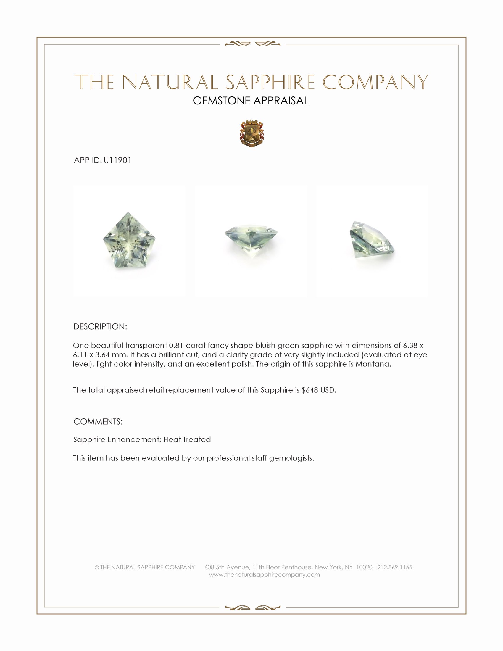 0.81 Ct. Bluish Green Sapphire from Montana