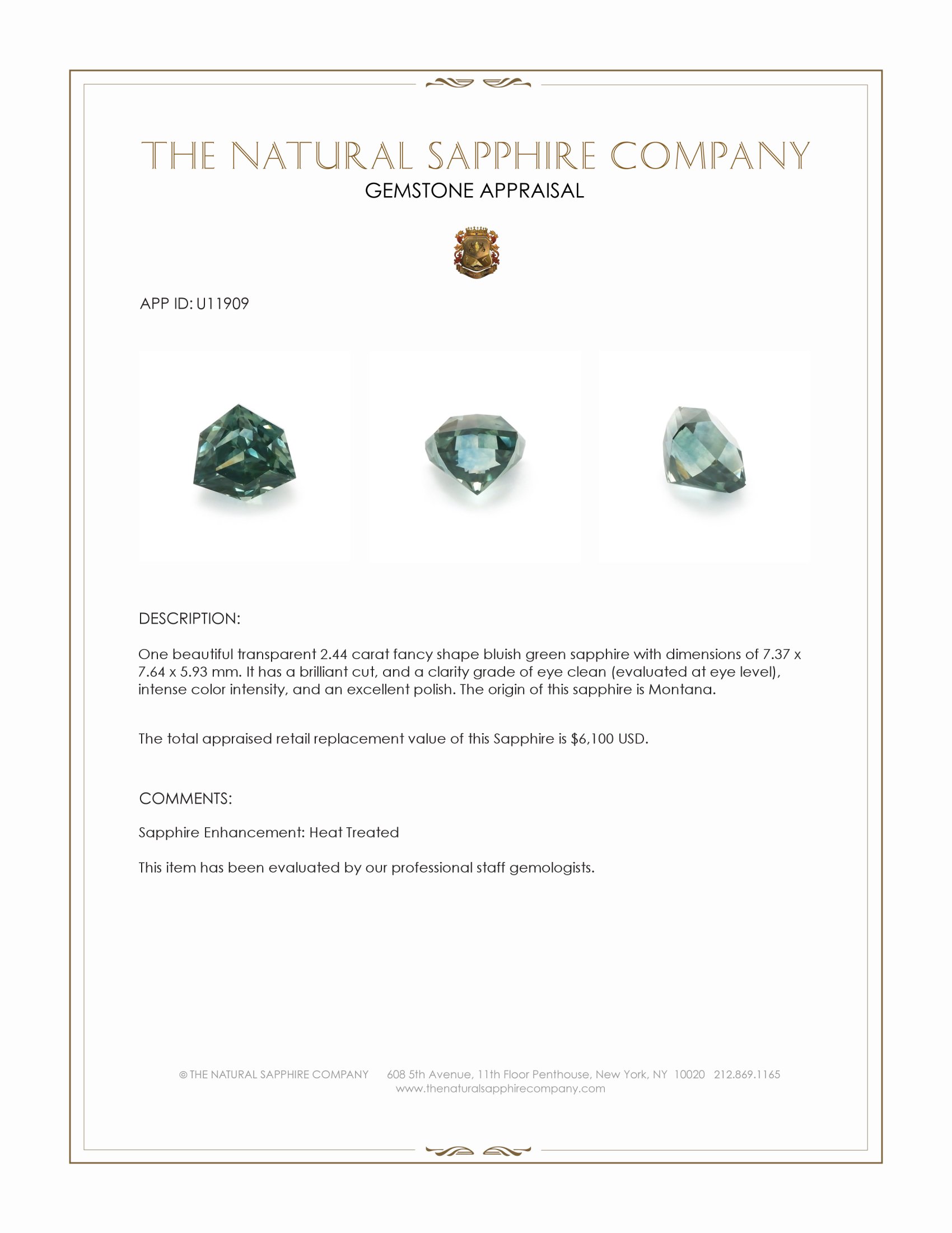 2.44 Ct. Bluish Green Sapphire from Montana