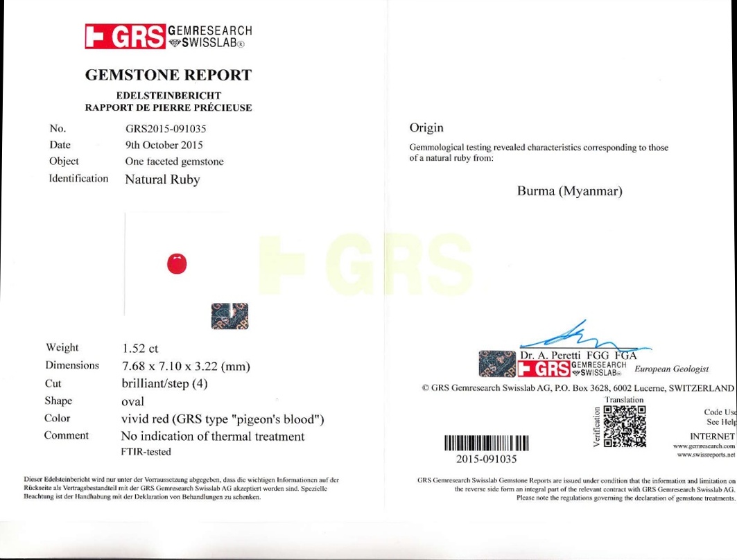 1.52 Ct. Ruby from Burma (Myanmar)