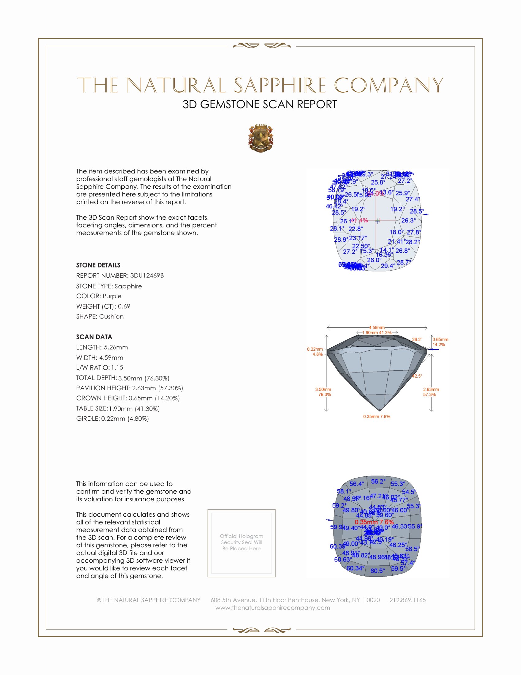 0.69 Ct. Purple Sapphire from Ceylon (Sri Lanka)