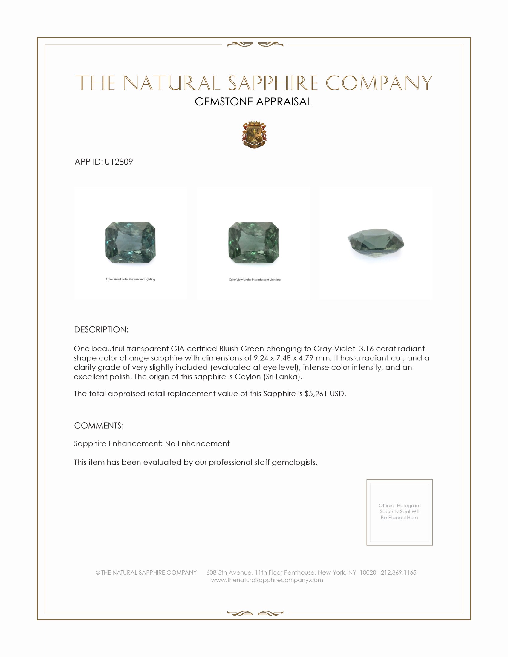 3.16 Ct. Color Change Sapphire from Ceylon (Sri Lanka)