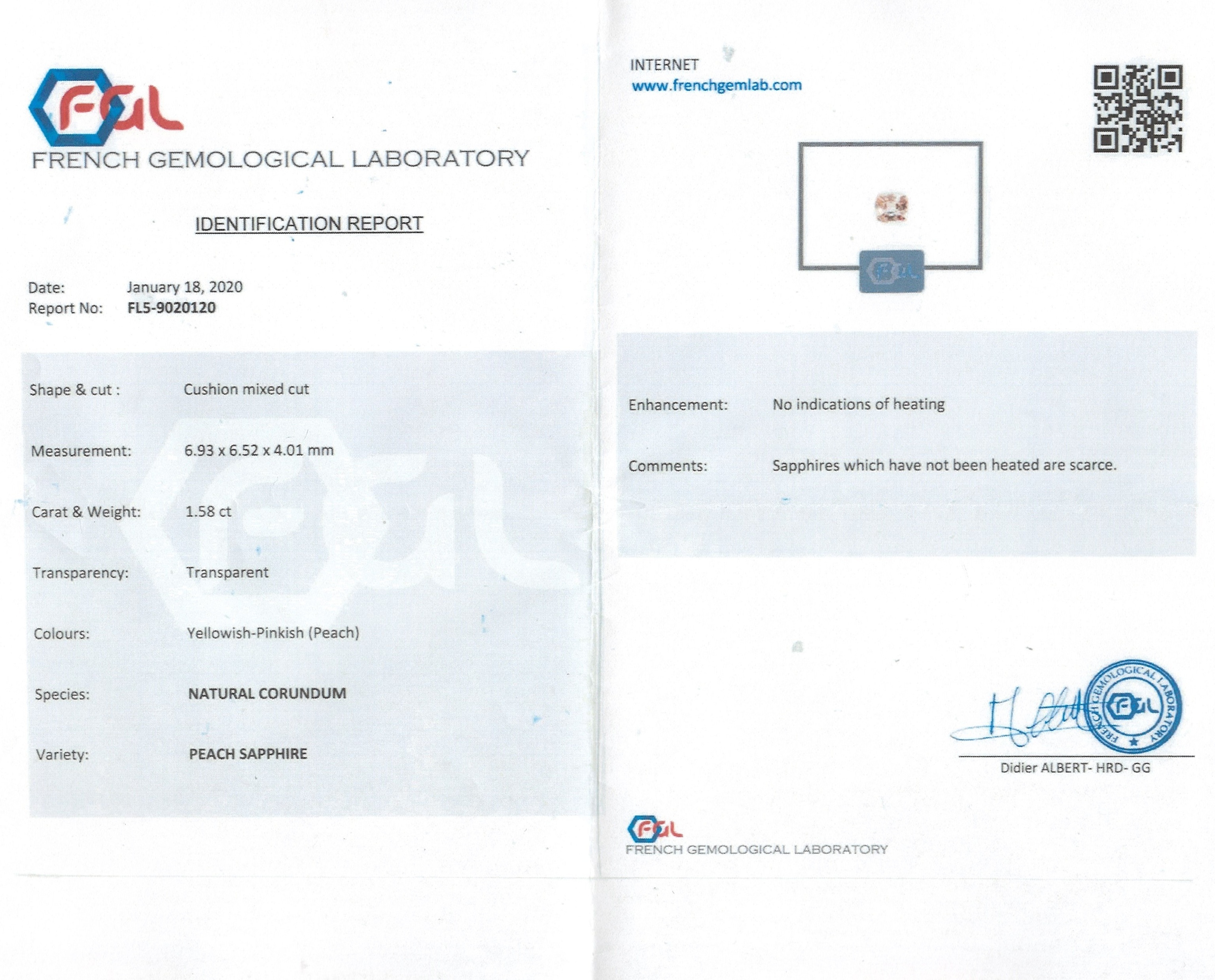 1.58 Ct. Peach Sapphire from Ceylon (Sri Lanka)