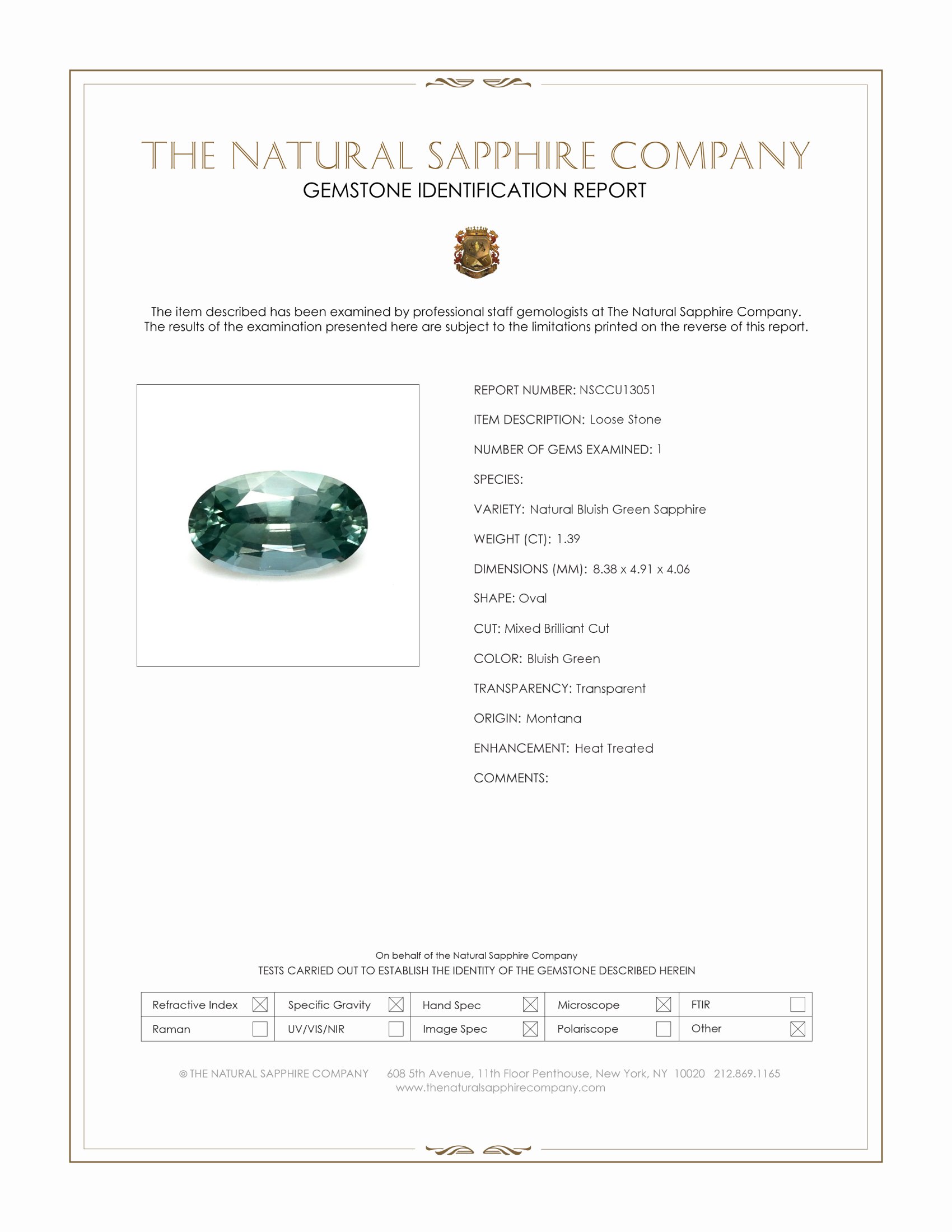 1.39 Ct. Bluish Green Sapphire from Montana