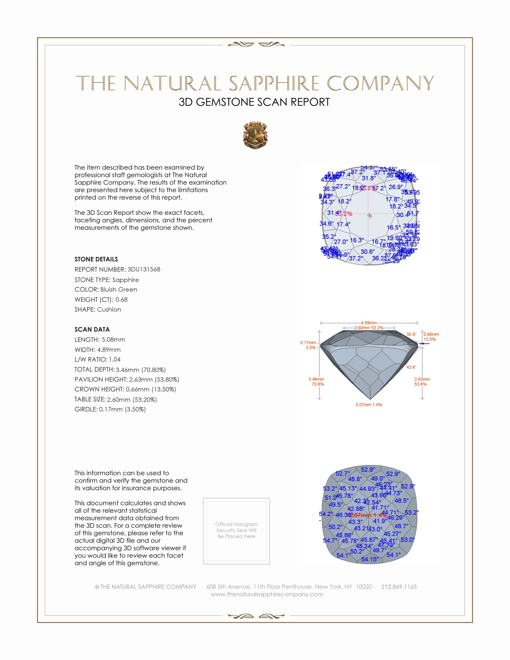 0.68 Ct. Bluish Green Sapphire from Montana