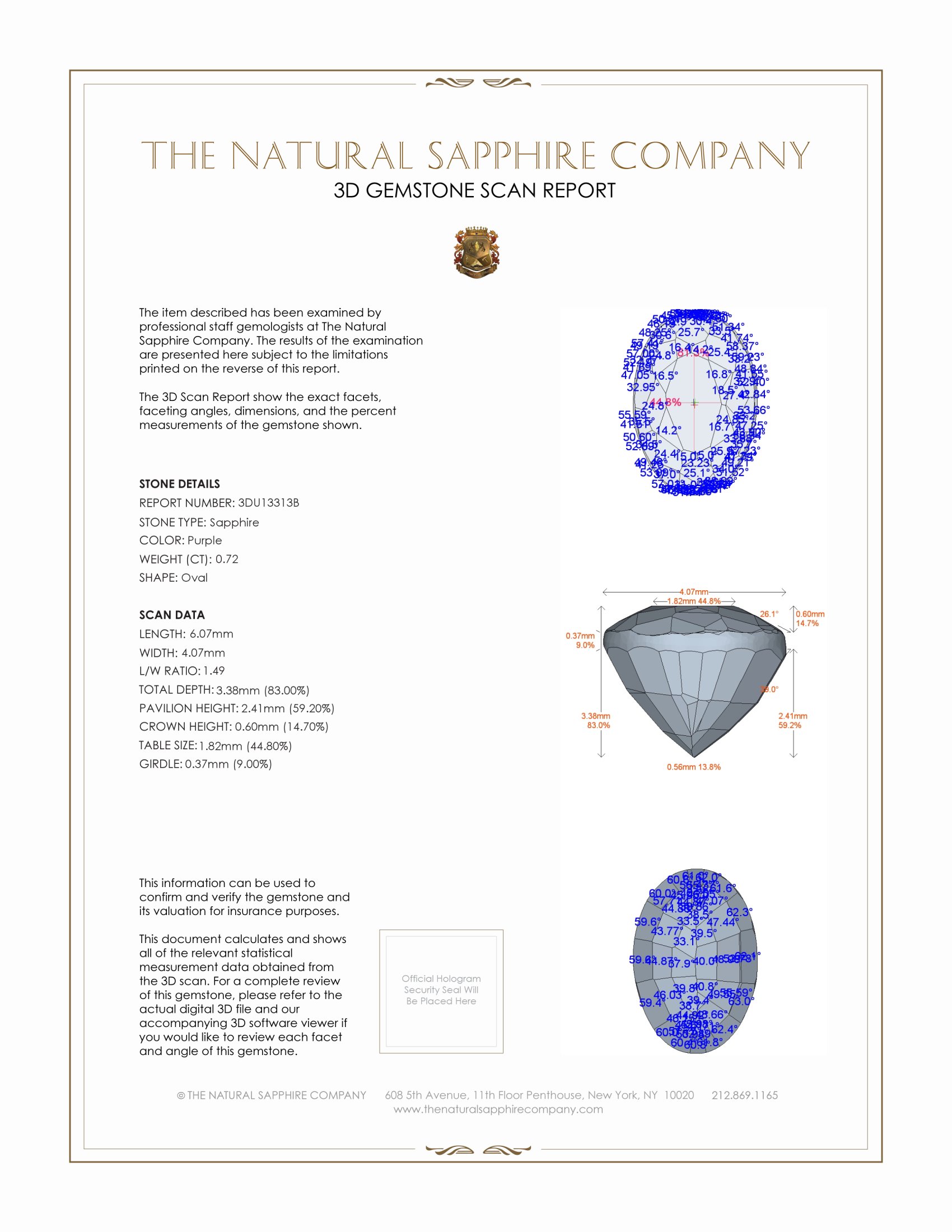 0.72 Ct. Purple Sapphire from Ceylon (Sri Lanka)