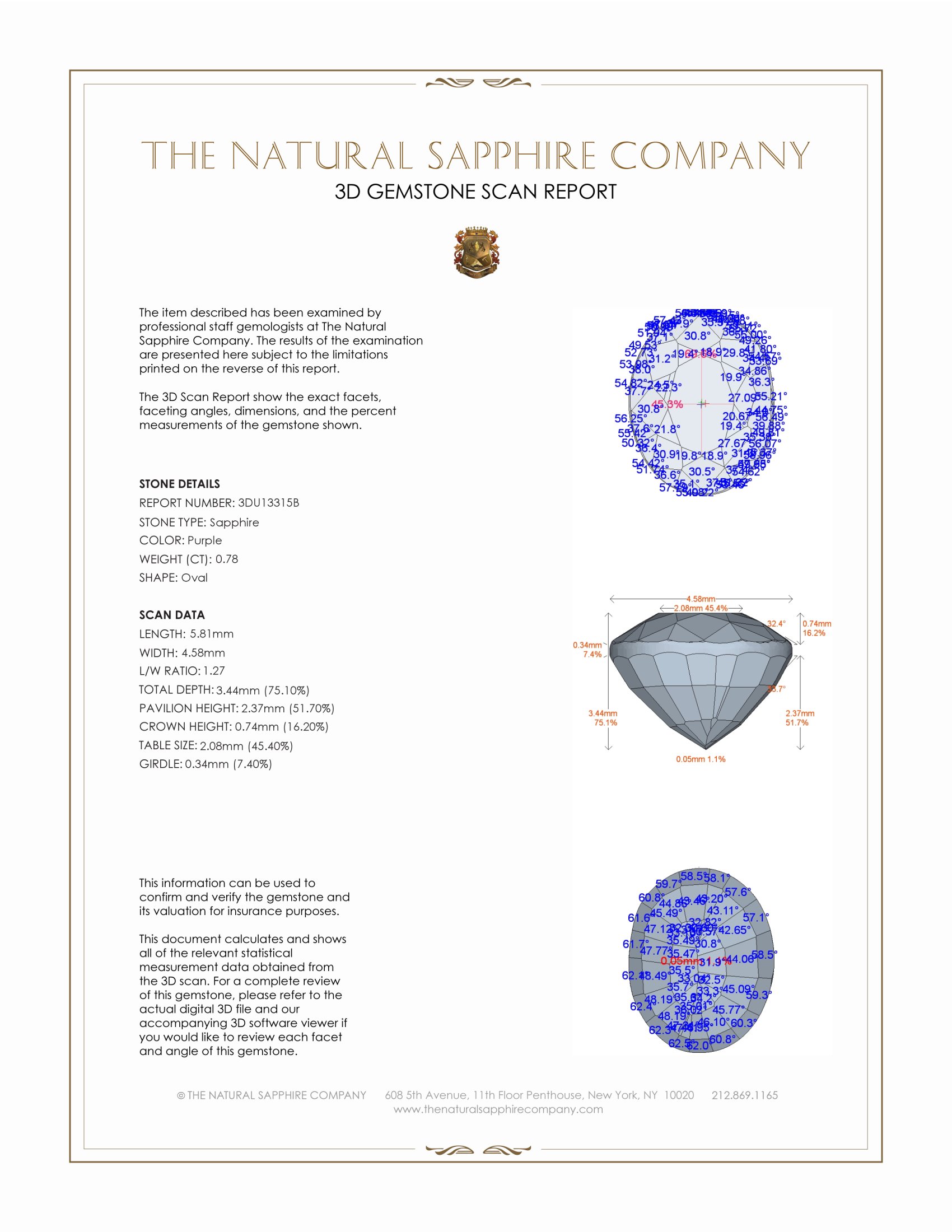 0.78 Ct. Purple Sapphire from Ceylon (Sri Lanka)