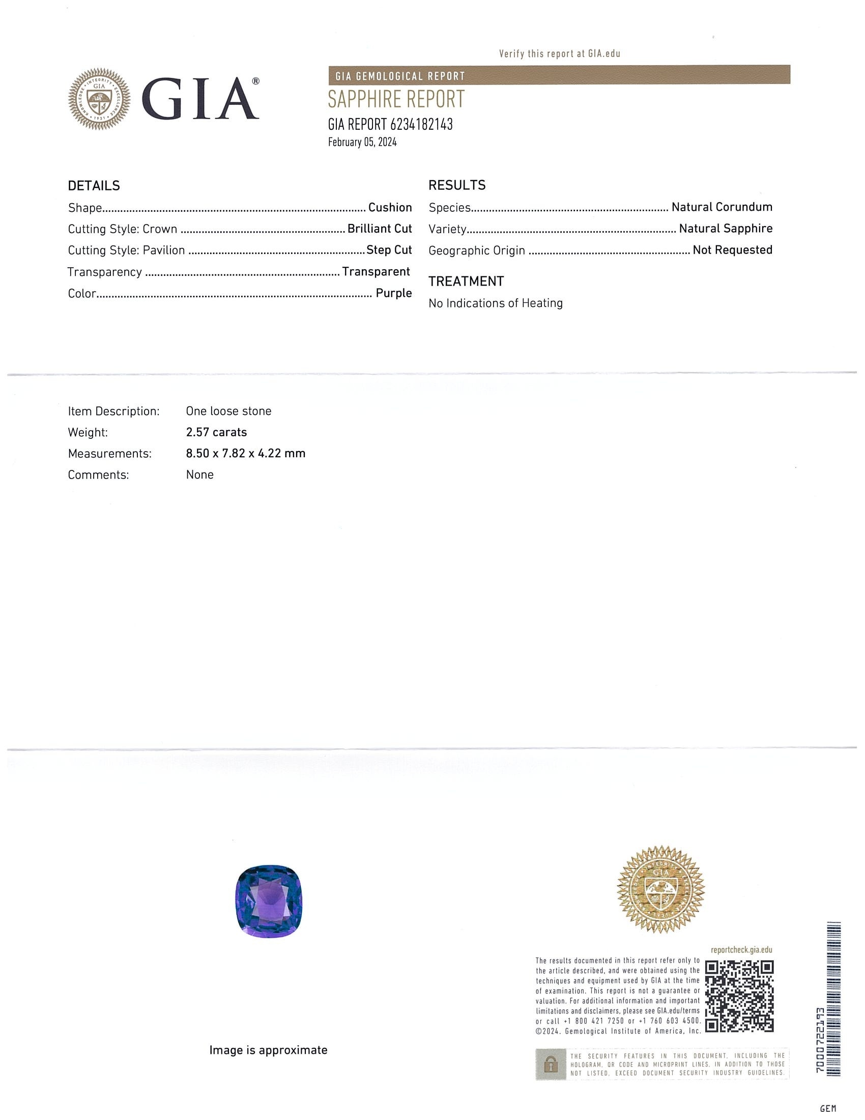 2.57 Ct. Purple Sapphire from Ceylon (Sri Lanka)