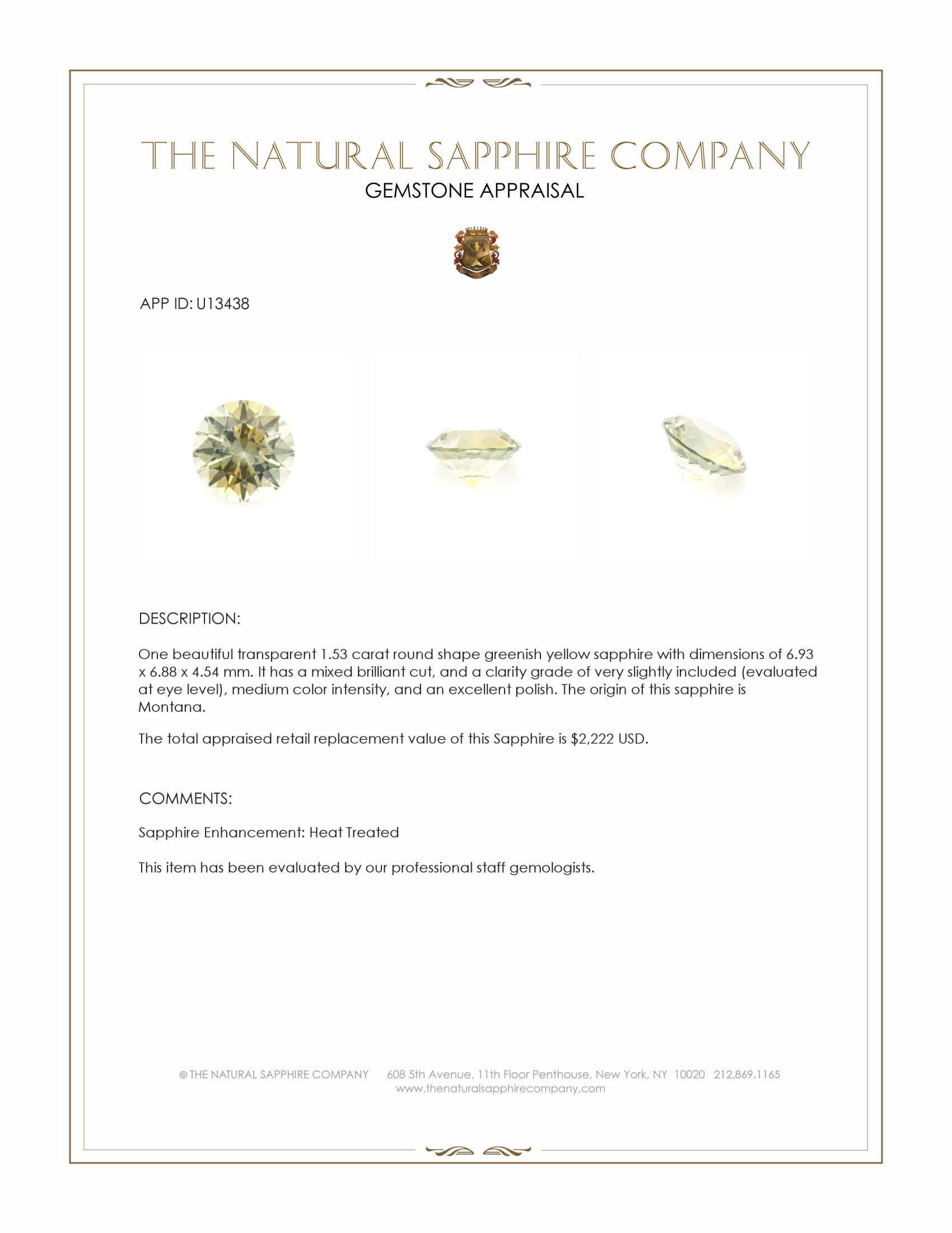 1.53 Ct. Greenish Yellow Sapphire from Montana