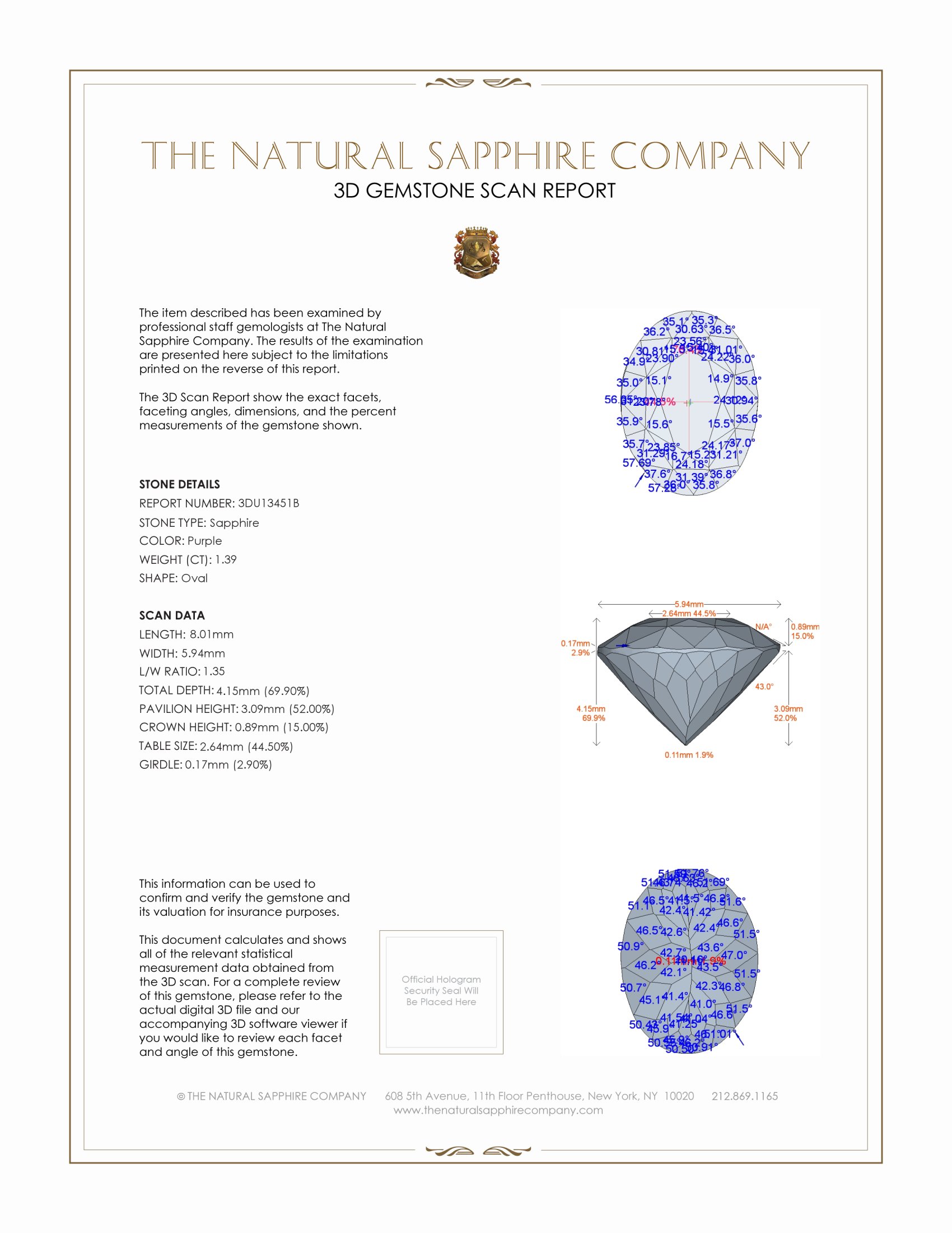 1.39 Ct. Purple Sapphire from Ceylon (Sri Lanka)