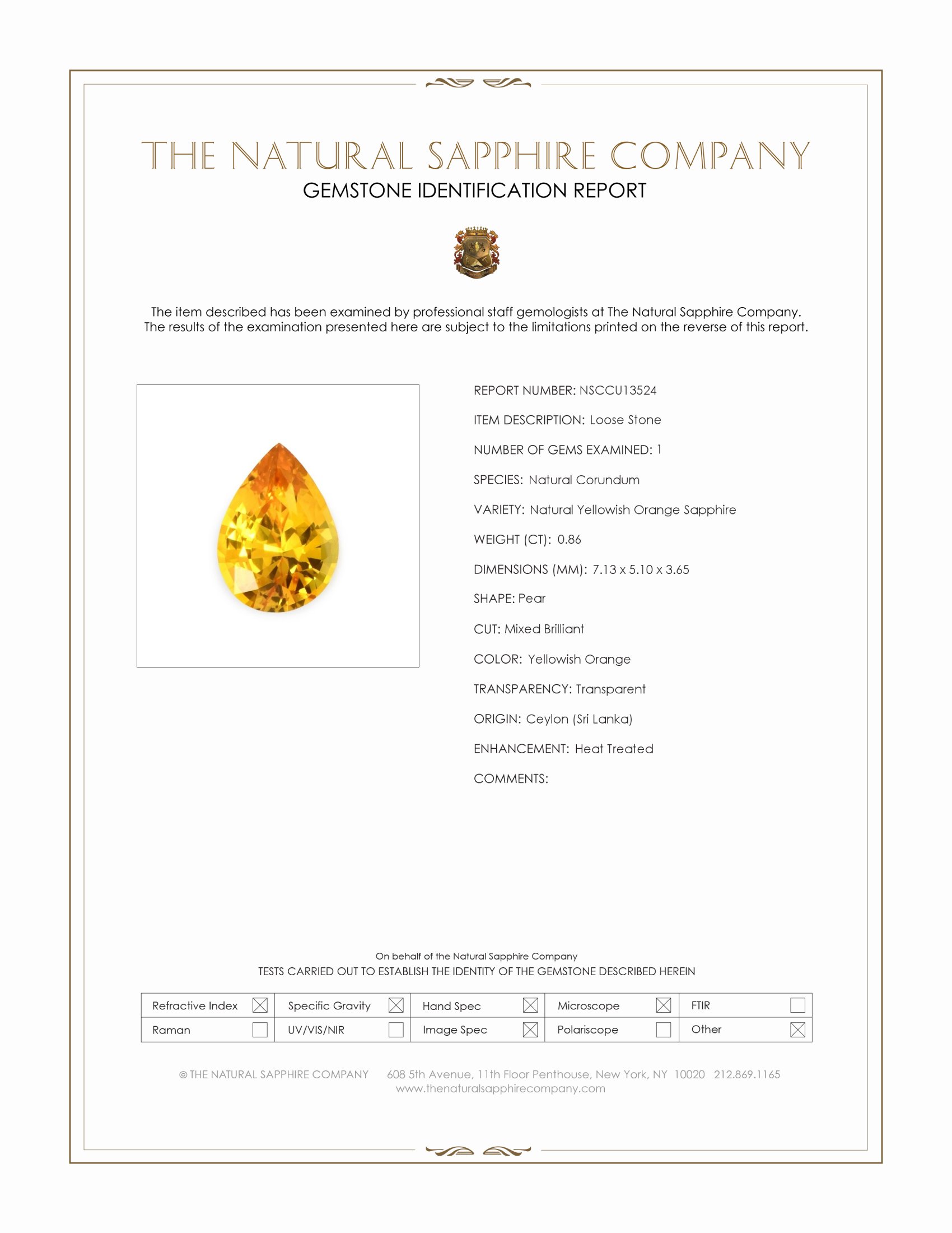 0.86 Ct. Yellowish Orange Sapphire from Ceylon (Sri Lanka)