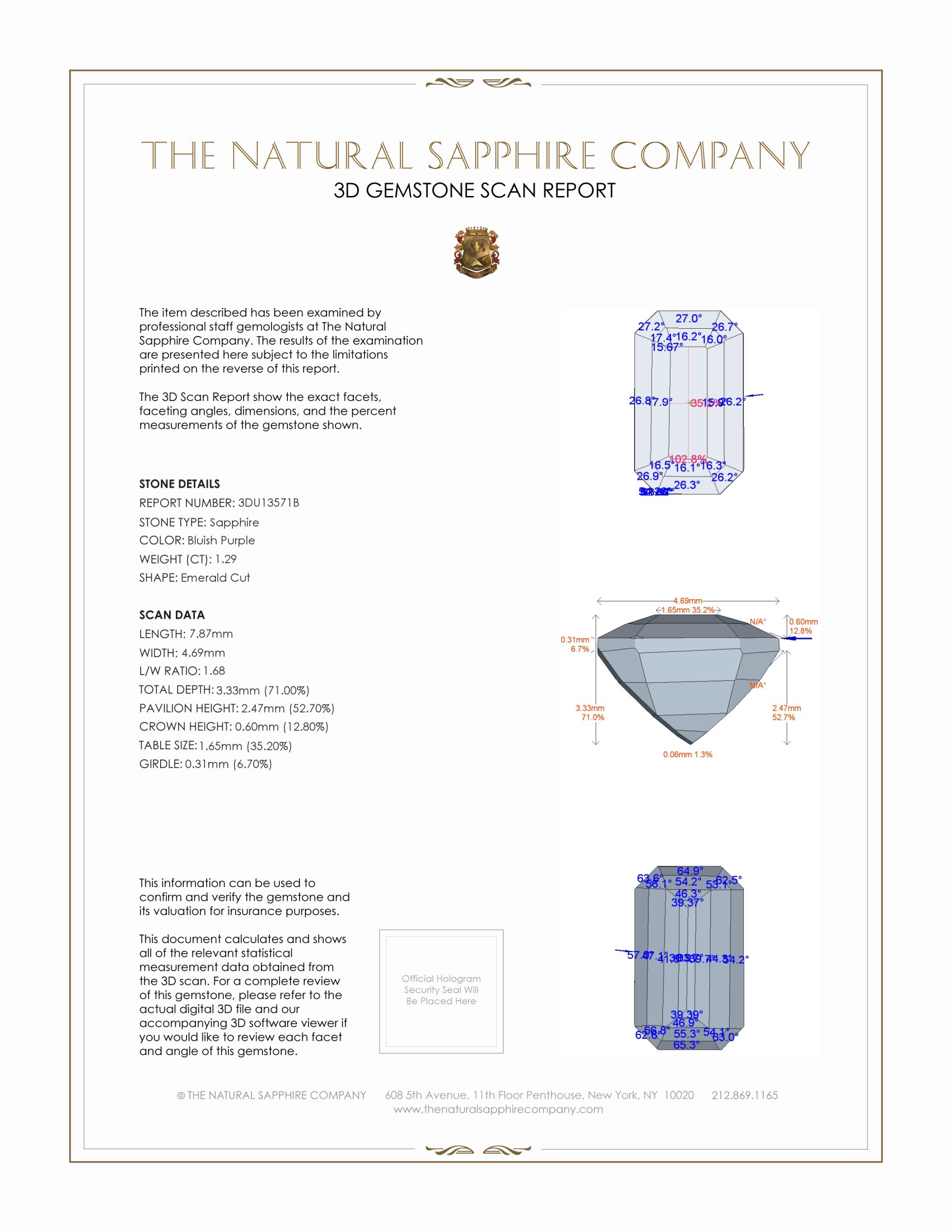 1.29 Ct. Bluish Purple Sapphire from Ceylon (Sri Lanka)