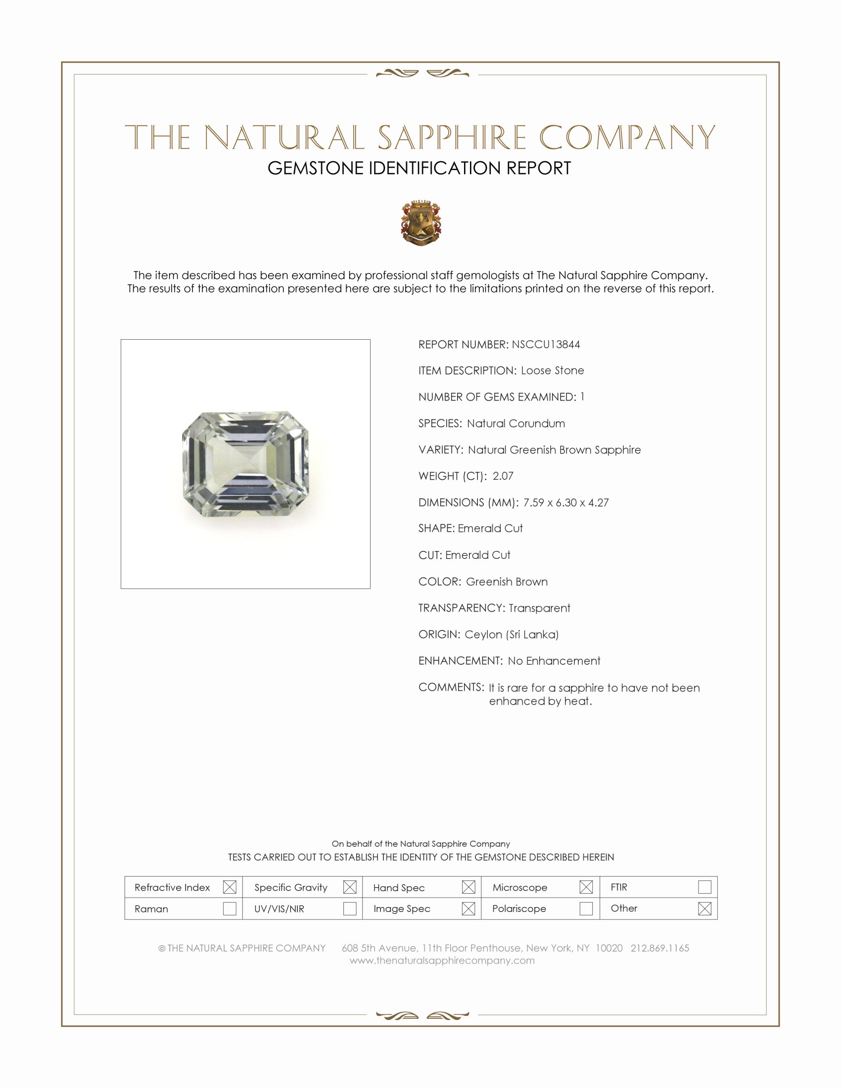 2.07 Ct. Brownish Green Sapphire from Ceylon (Sri Lanka)