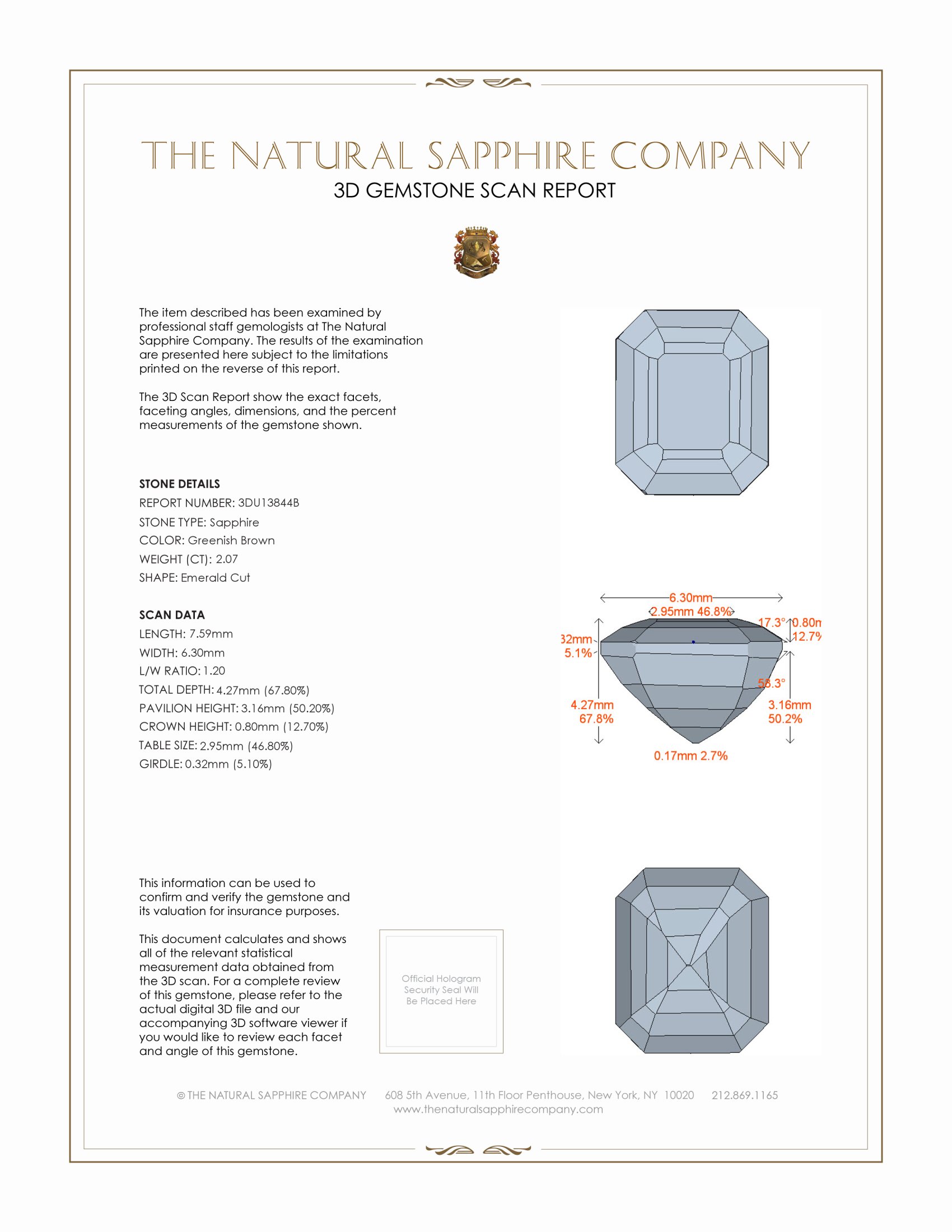 2.07 Ct. Brownish Green Sapphire from Ceylon (Sri Lanka)