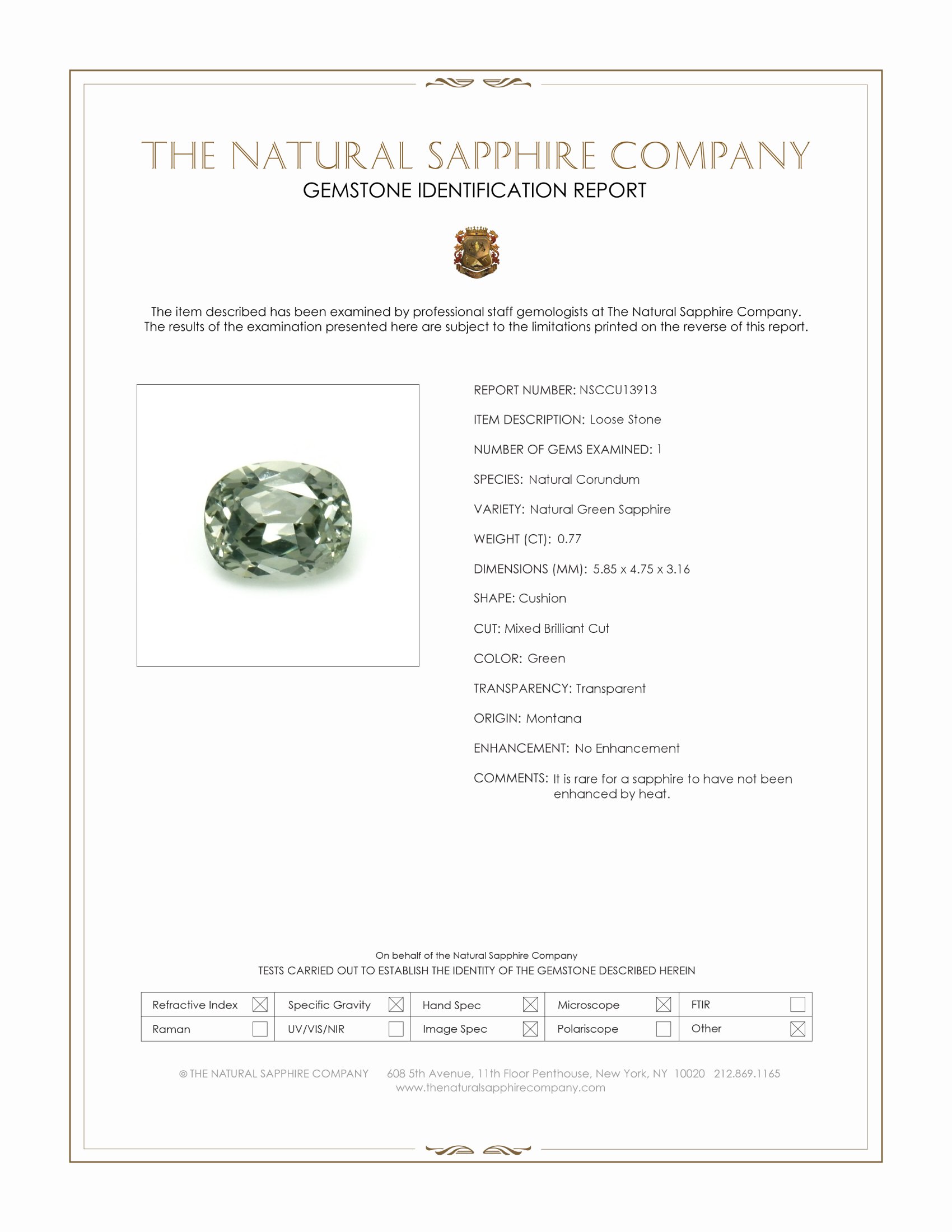 0.77 Ct. Green Sapphire from Montana