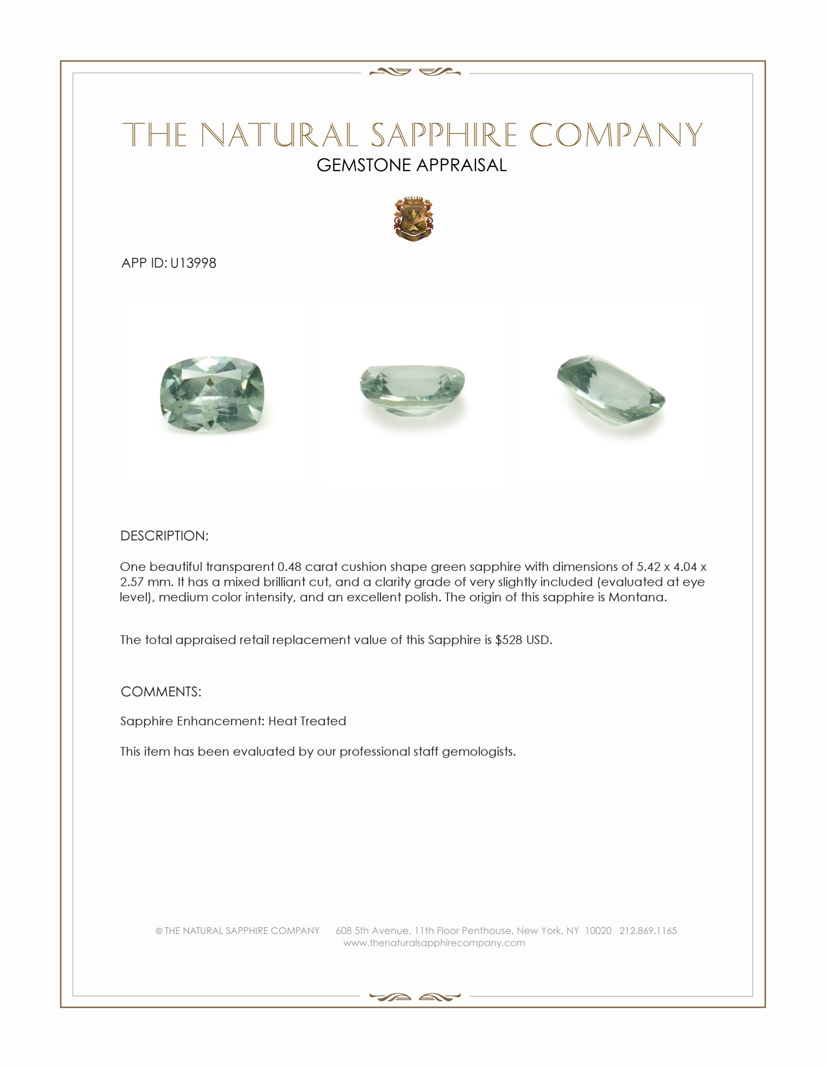 0.48 Ct. Green Sapphire from Montana