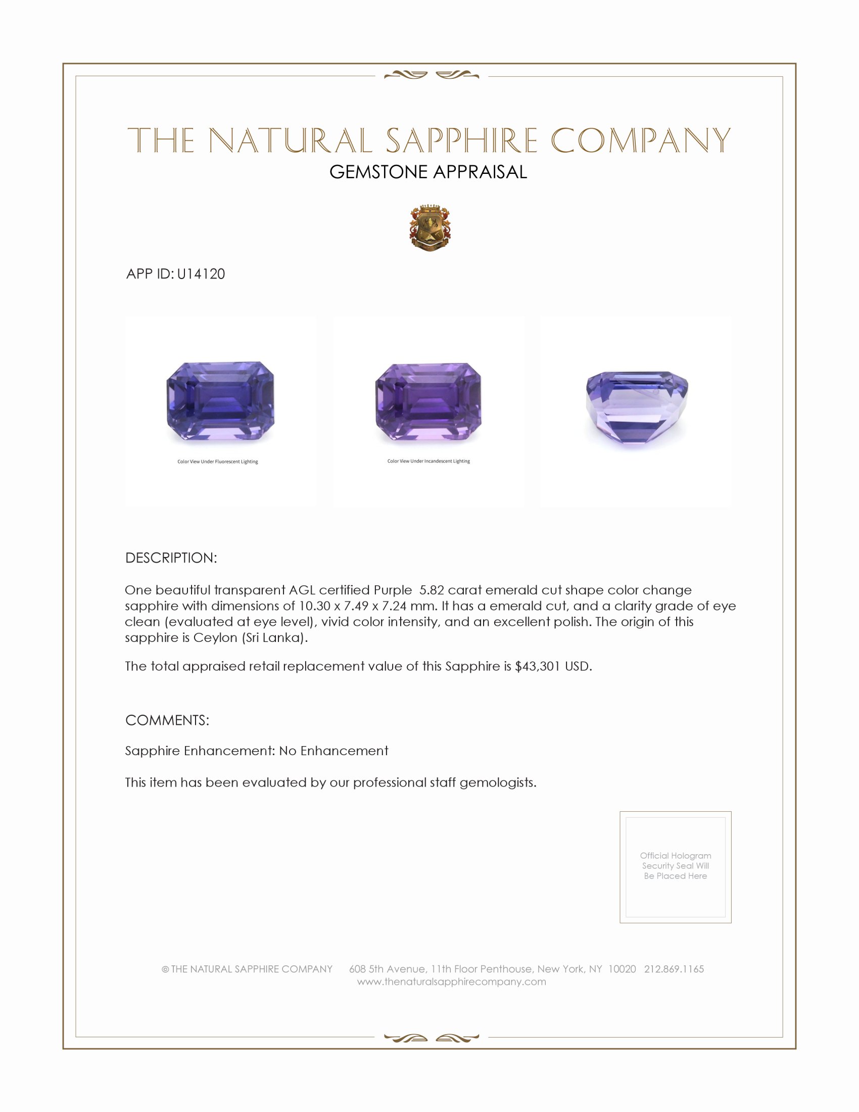 5.82 Ct. Color Change Sapphire from Ceylon (Sri Lanka)