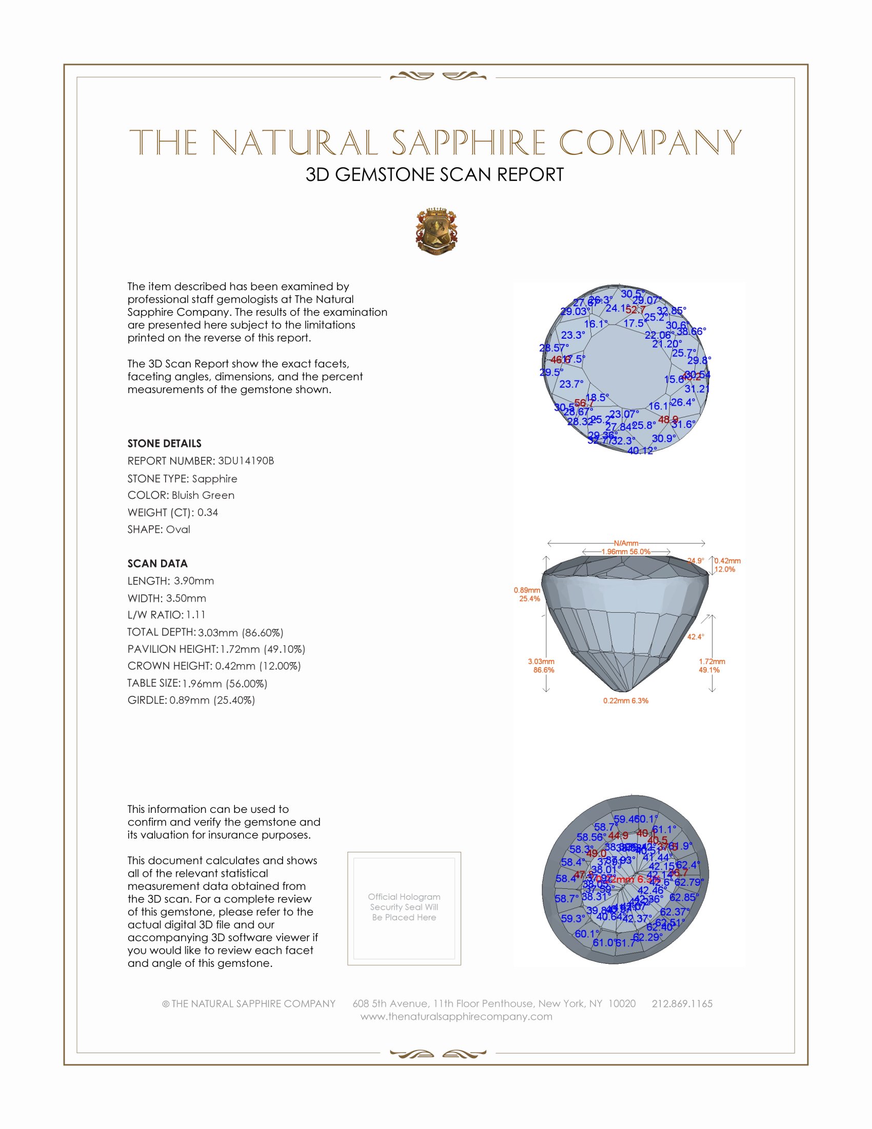 0.34 Ct. Bluish Green Sapphire from Ceylon (Sri Lanka)