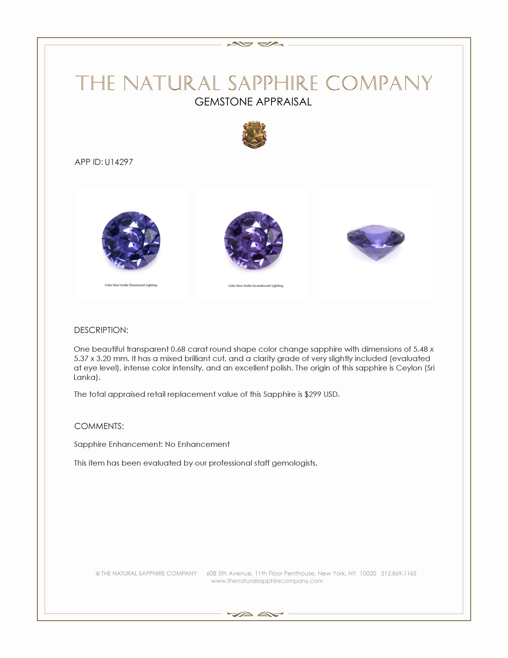0.68 Ct. Color Change Sapphire from Ceylon (Sri Lanka)