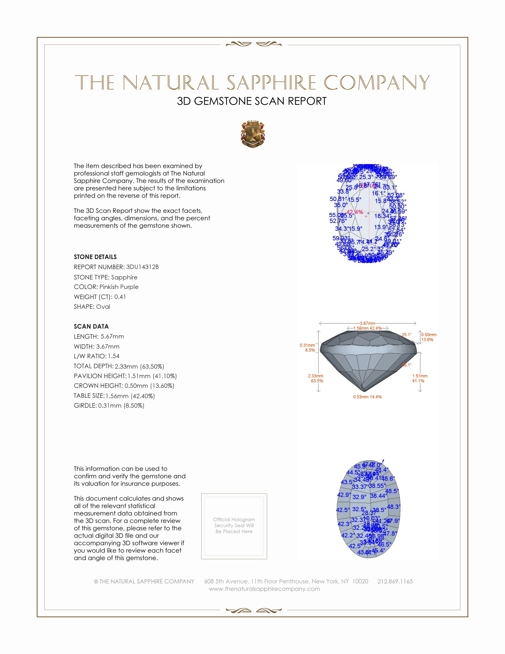 0.41 Ct. Pinkish Purple Sapphire from Ceylon (Sri Lanka)