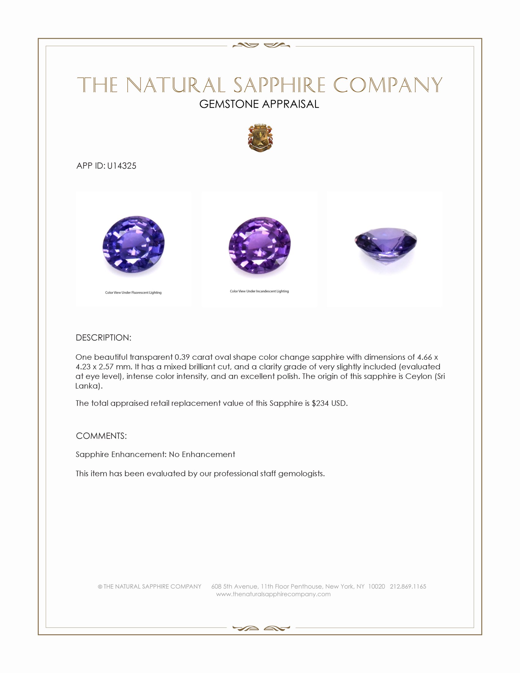 0.39 Ct. Color Change Sapphire from Ceylon (Sri Lanka)