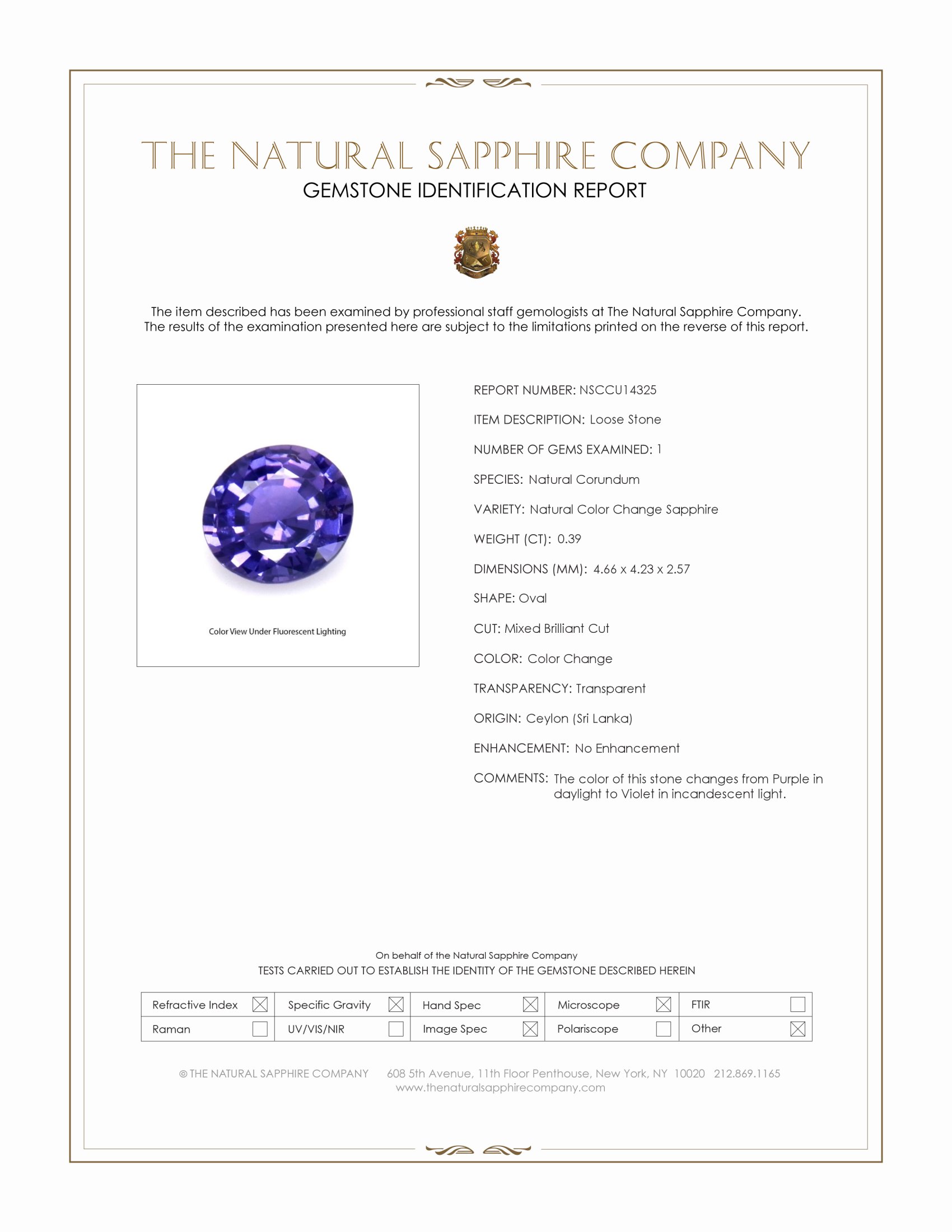 0.39 Ct. Color Change Sapphire from Ceylon (Sri Lanka)