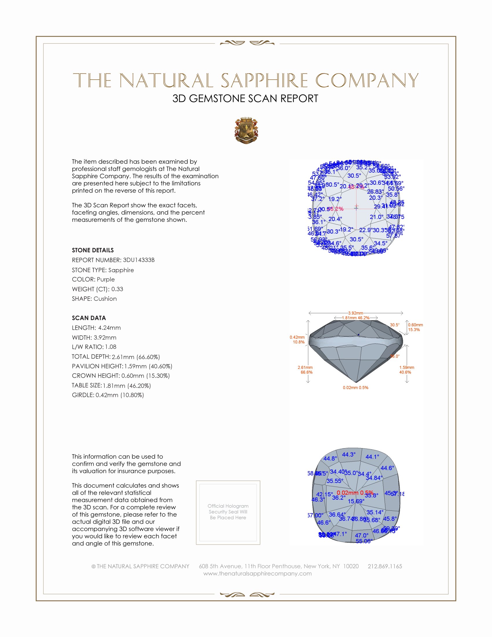 0.33 Ct. Purple Sapphire from Ceylon (Sri Lanka)