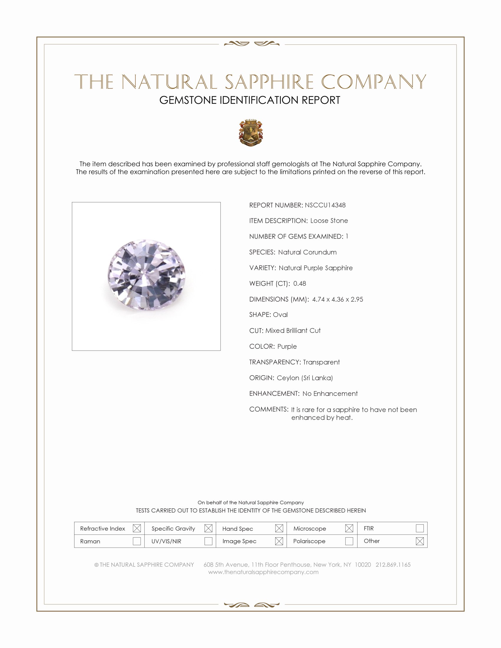 0.48 Ct. Purple Sapphire from Ceylon (Sri Lanka)