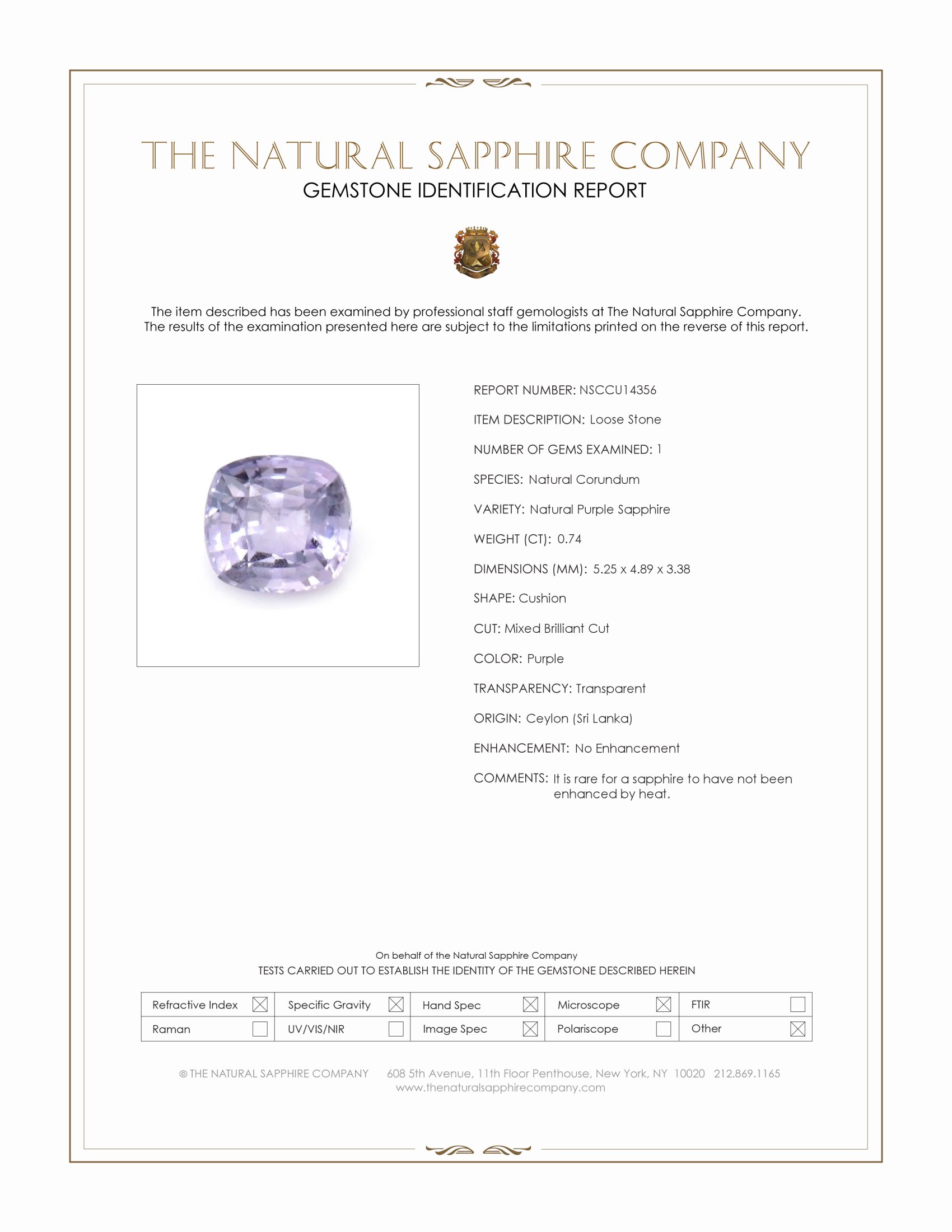 0.74 Ct. Purple Sapphire from Ceylon (Sri Lanka)