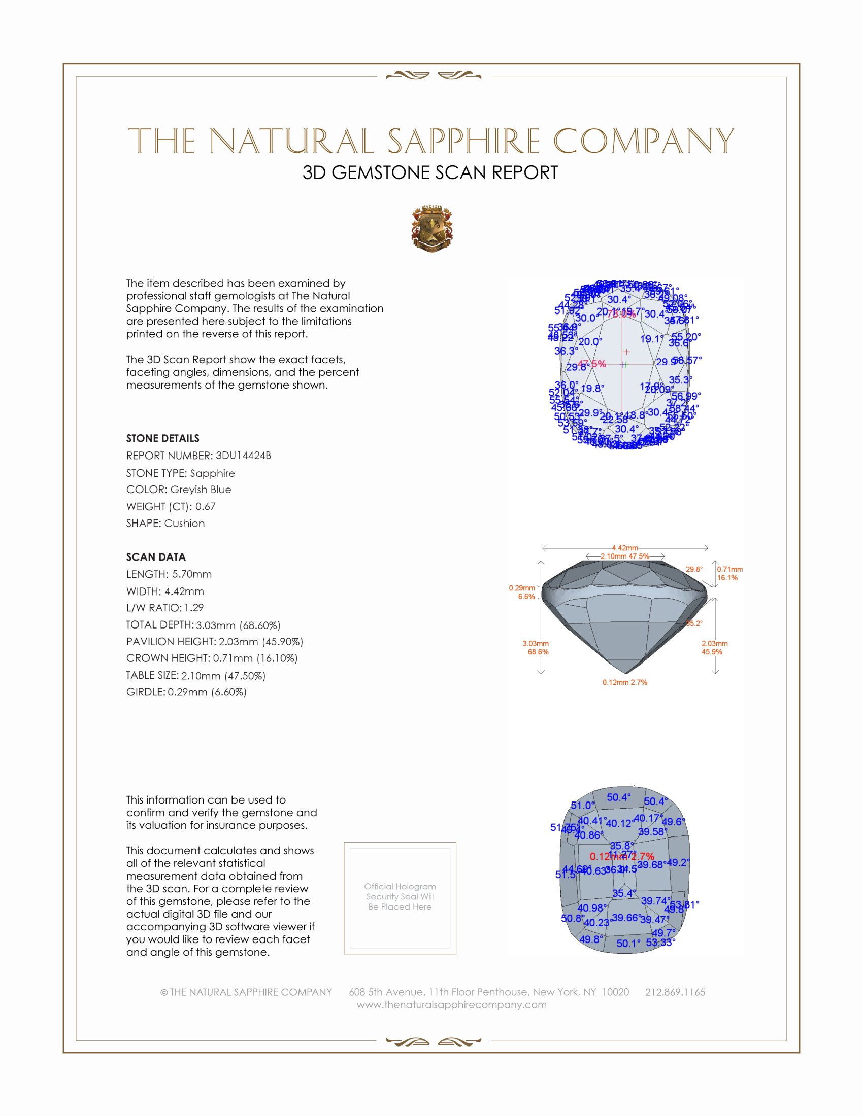 0.67 Ct. Greyish Blue Sapphire from Ceylon (Sri Lanka)