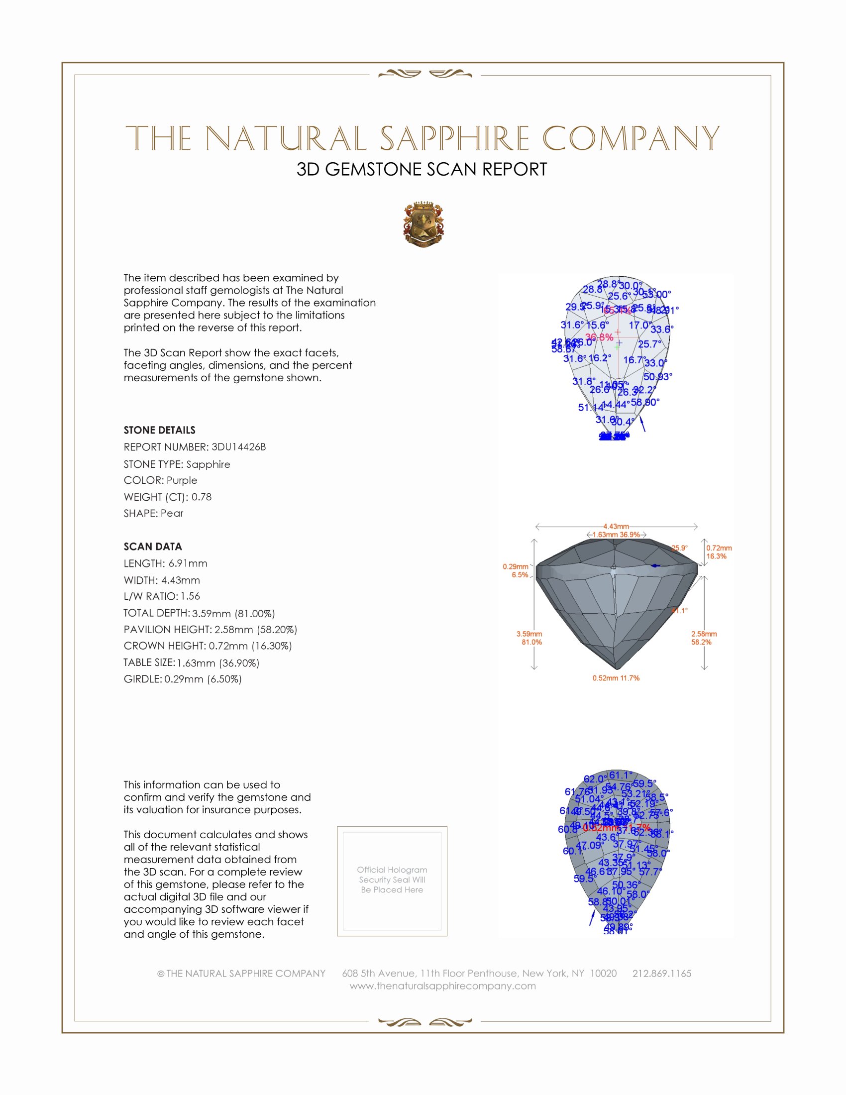 0.78 Ct. Purple Sapphire from Ceylon (Sri Lanka)