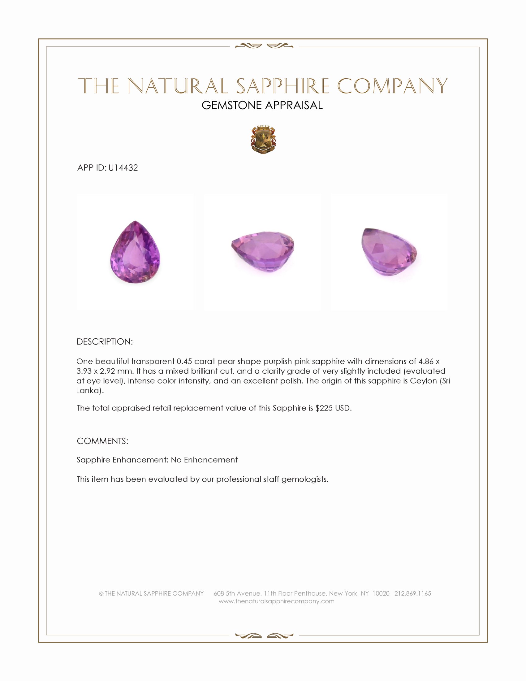 0.45 Ct. Purplish Pink Sapphire from Ceylon (Sri Lanka)